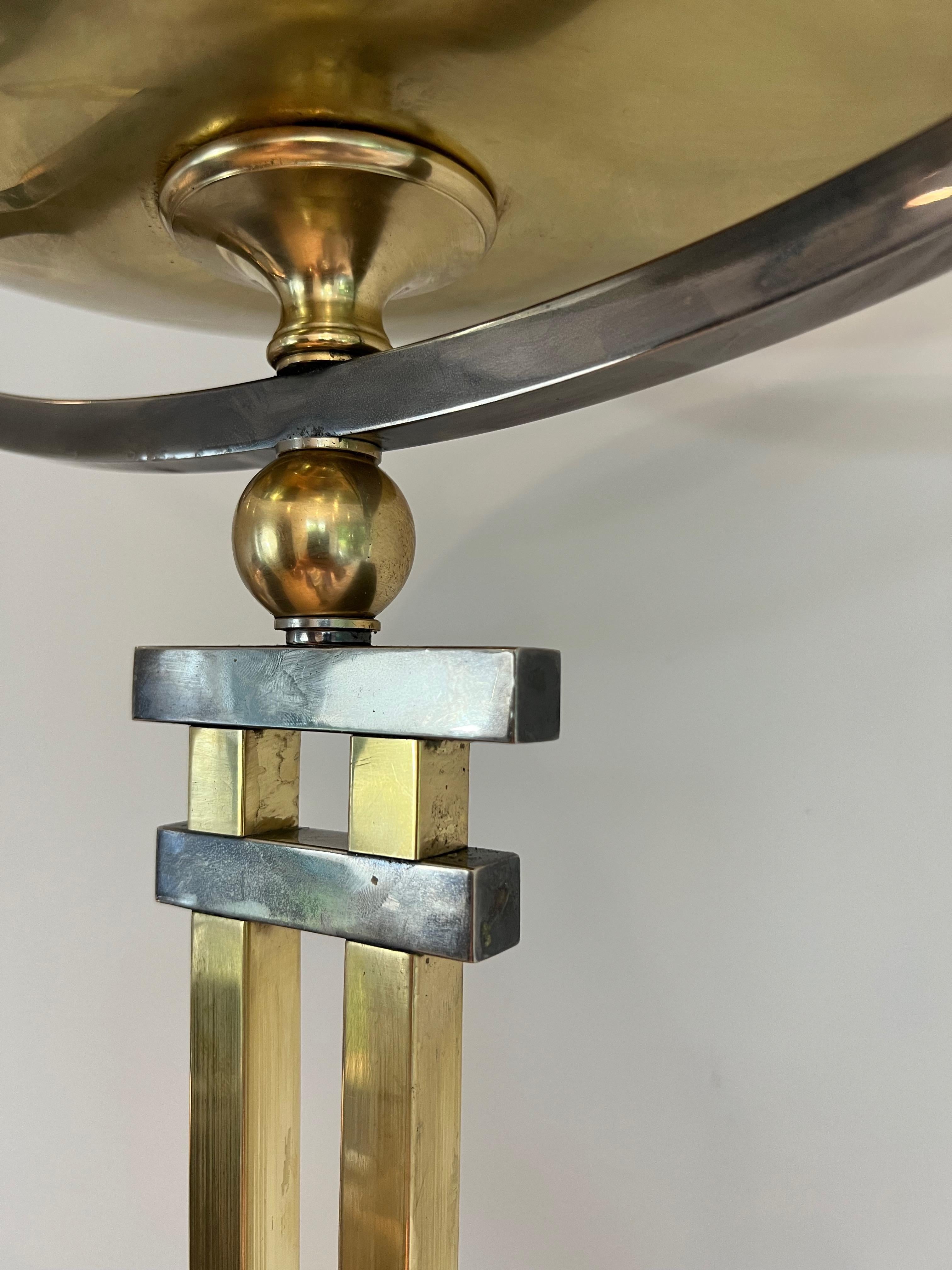 Steel and Brass Floor Lamp on a Black Marble Base, in the Style of Jean Perzel For Sale 2