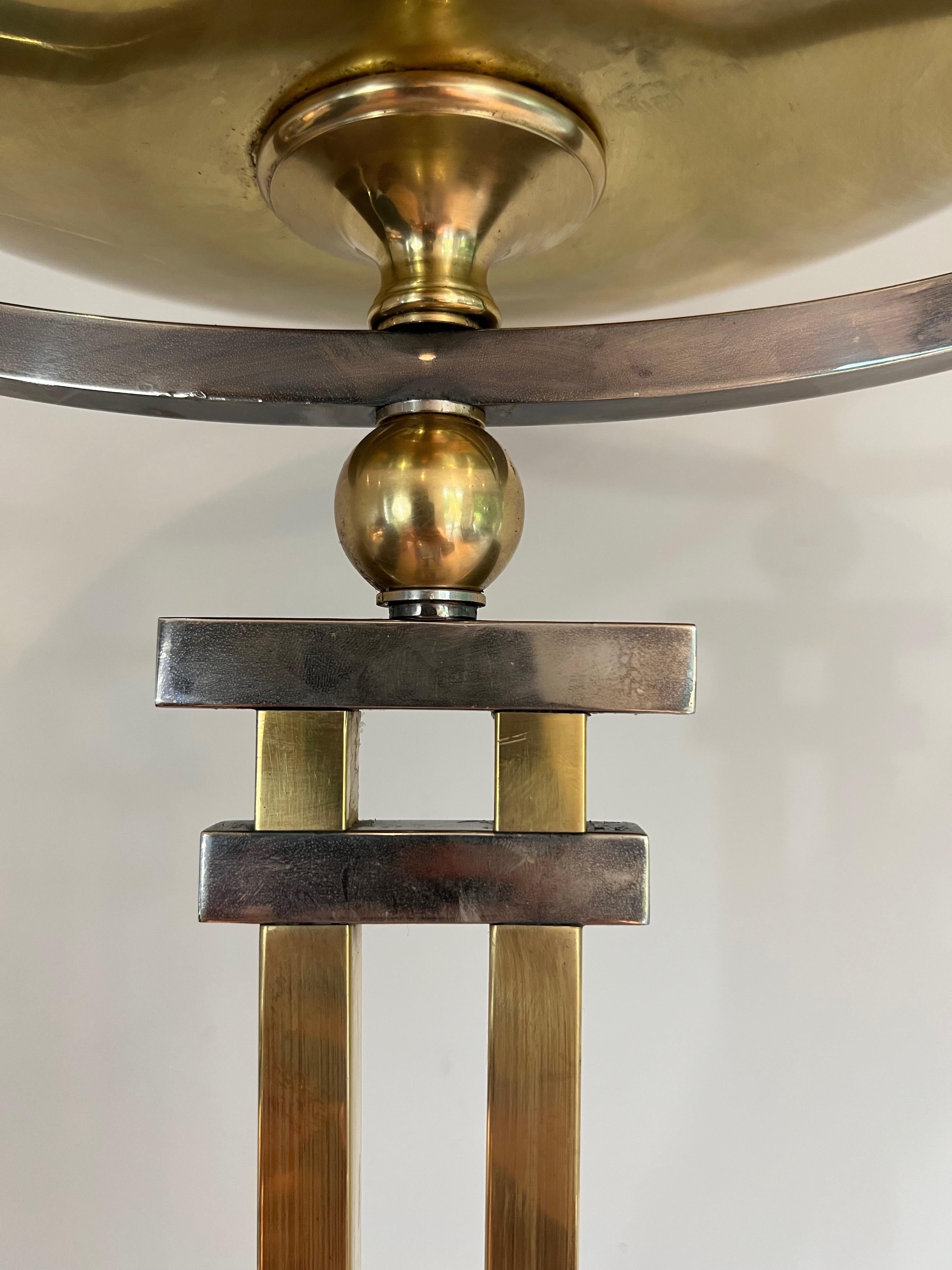 Steel and Brass Floor Lamp on a Black Marble Base, in the Style of Jean Perzel For Sale 3