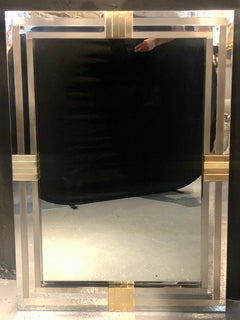 Espejo de Pared Rectangular, Estilo Maison Jansen, Hollywood Regency, Acero, Latón