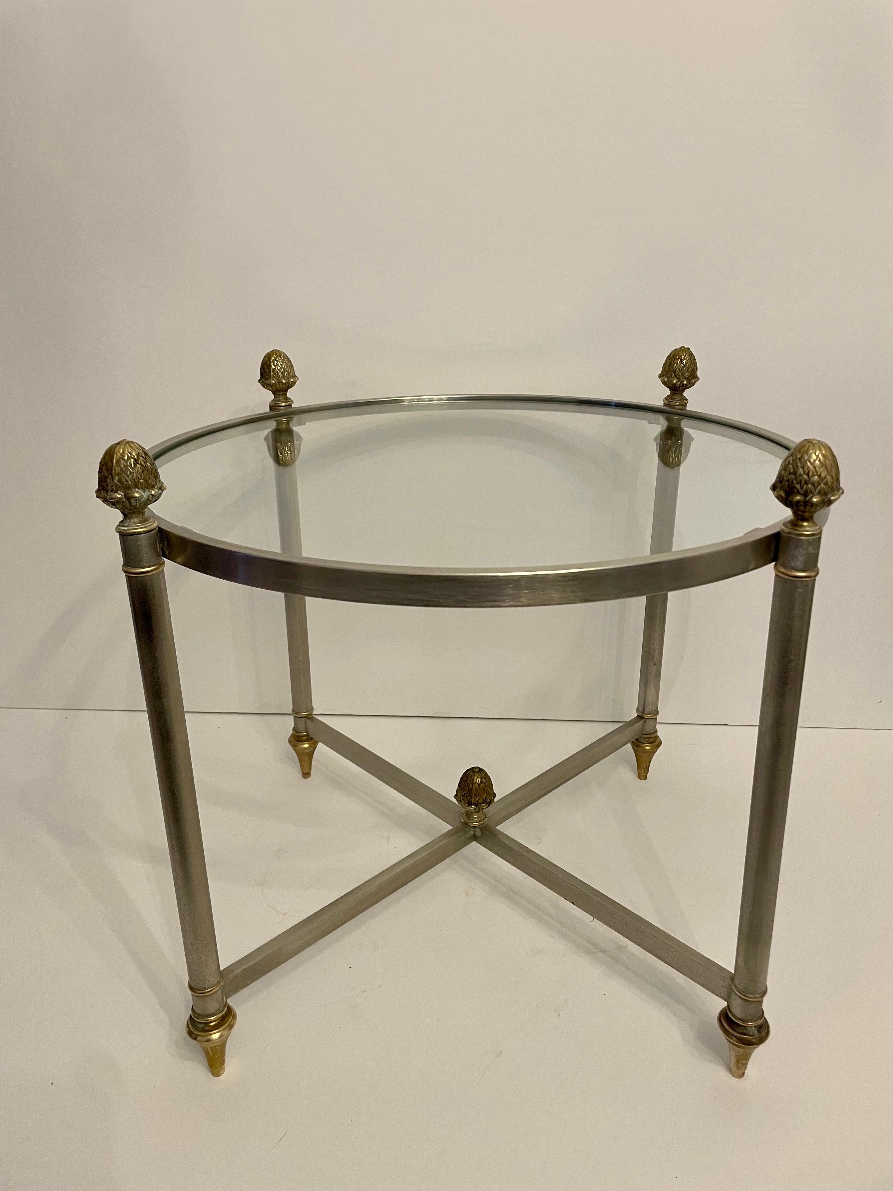 Steel And Brass Neoclassical Style Maison Jansen Side Table or Coffee Table. 20.25