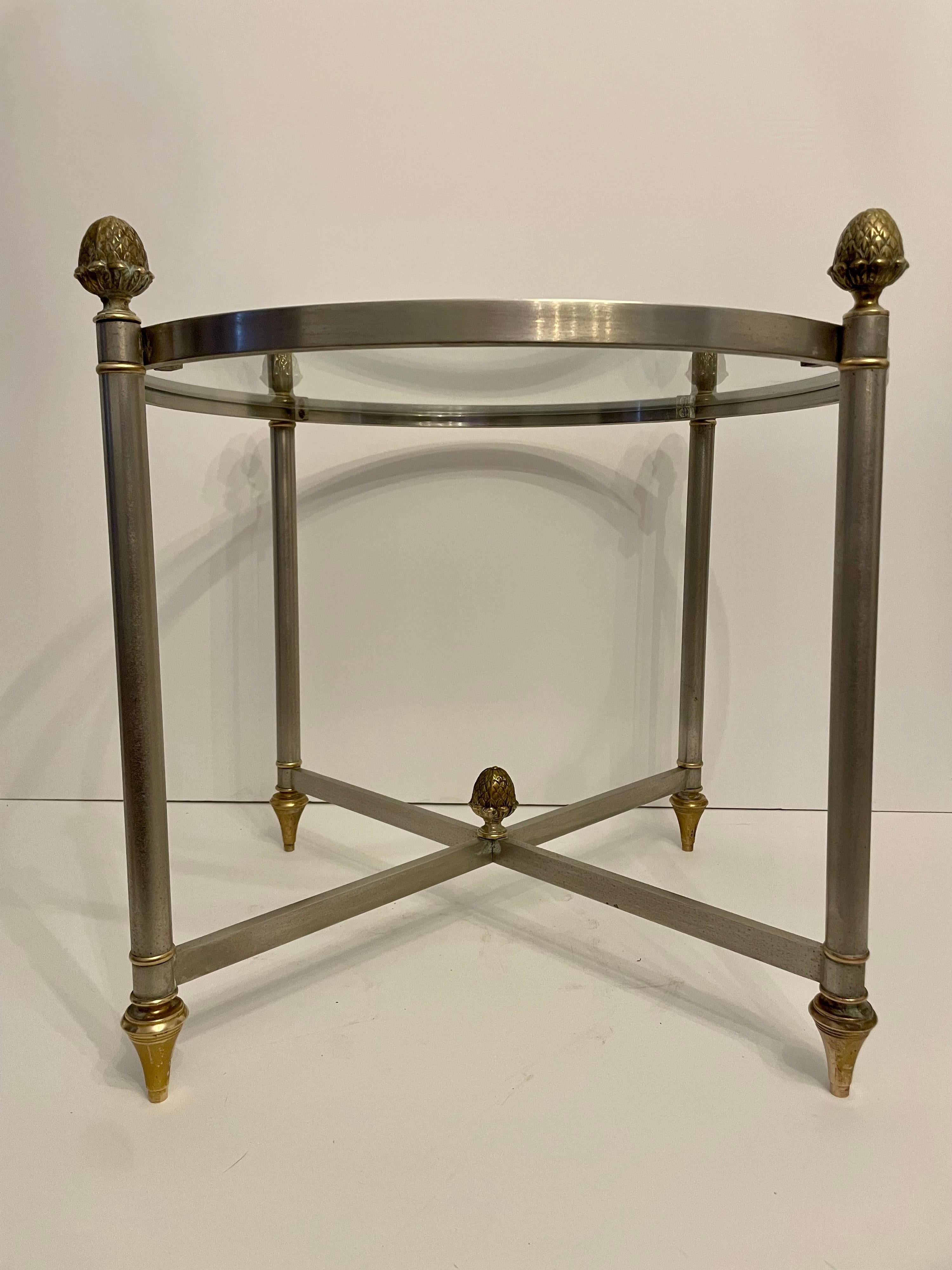 Steel and Brass Neoclassical Style Maison Jansen Side Table In Good Condition In New York, NY