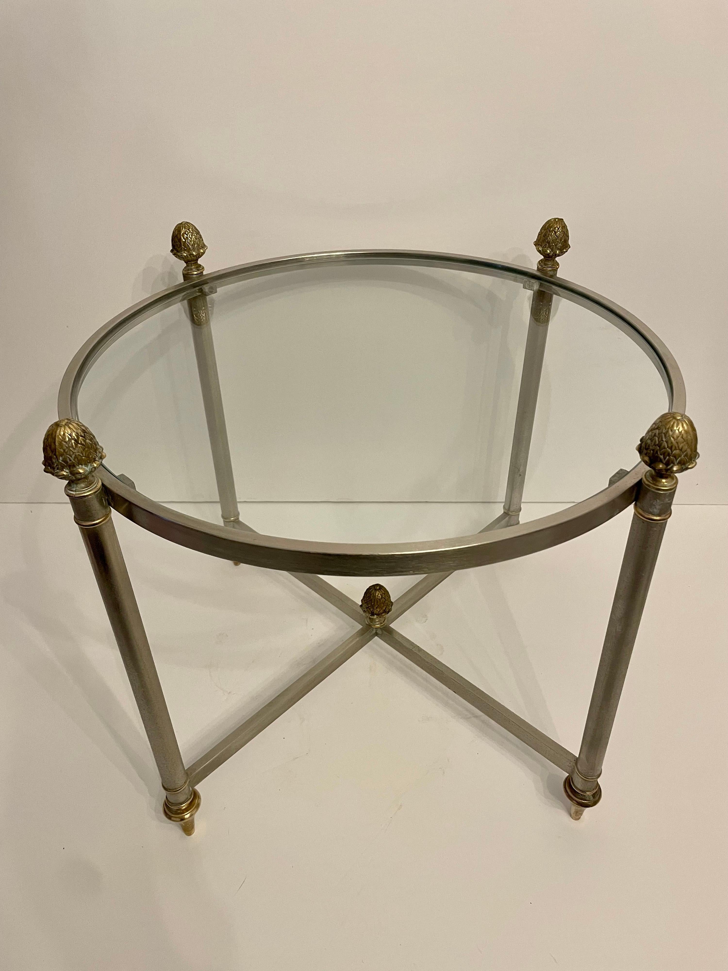 Steel and Brass Neoclassical Style Maison Jansen Side Table 3