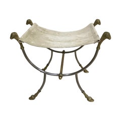 Steel and Brass Ram's Head Neoclassical Stool by Jansen