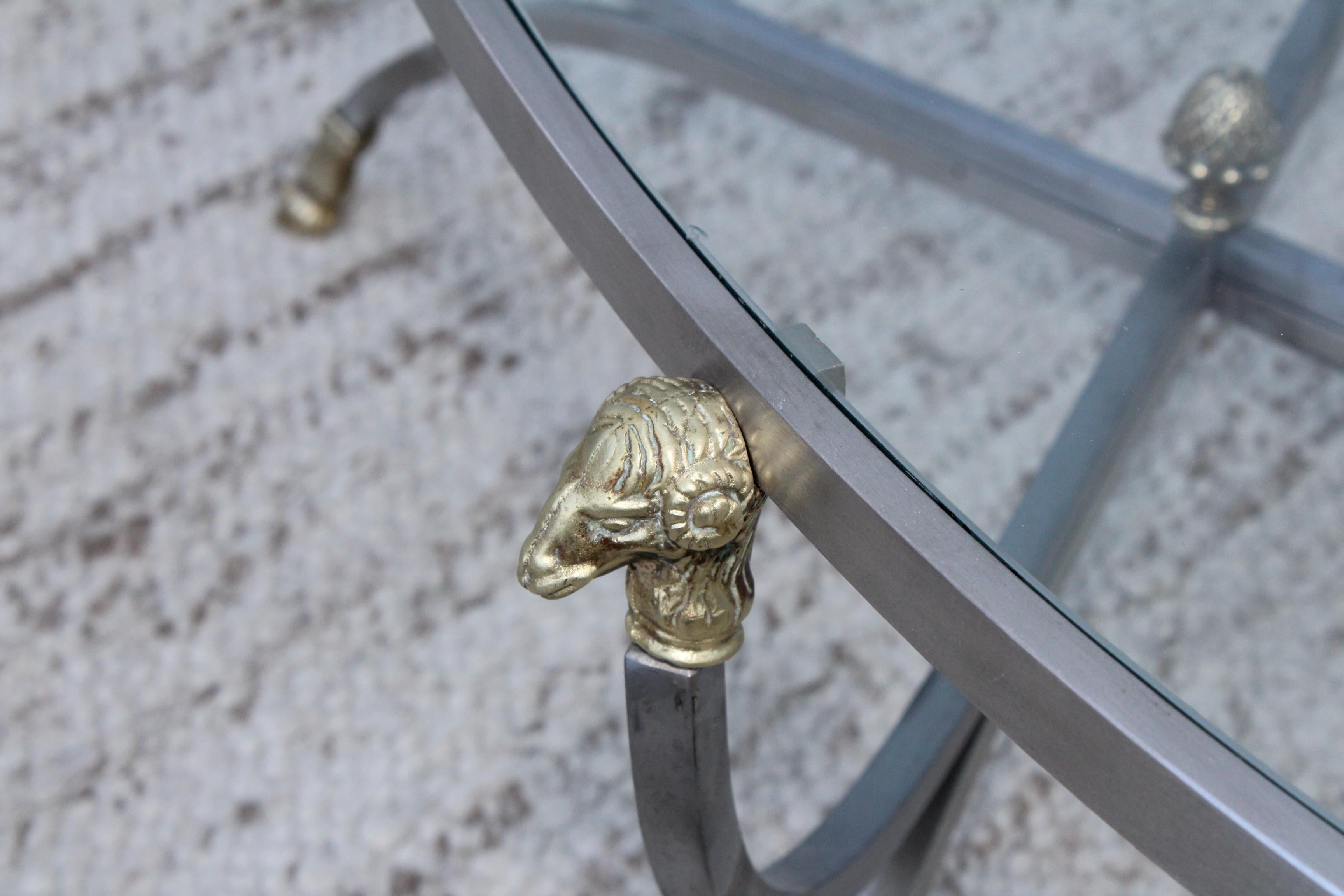 Steel and Brass Rams Head Oval Italian Coffee Table 5