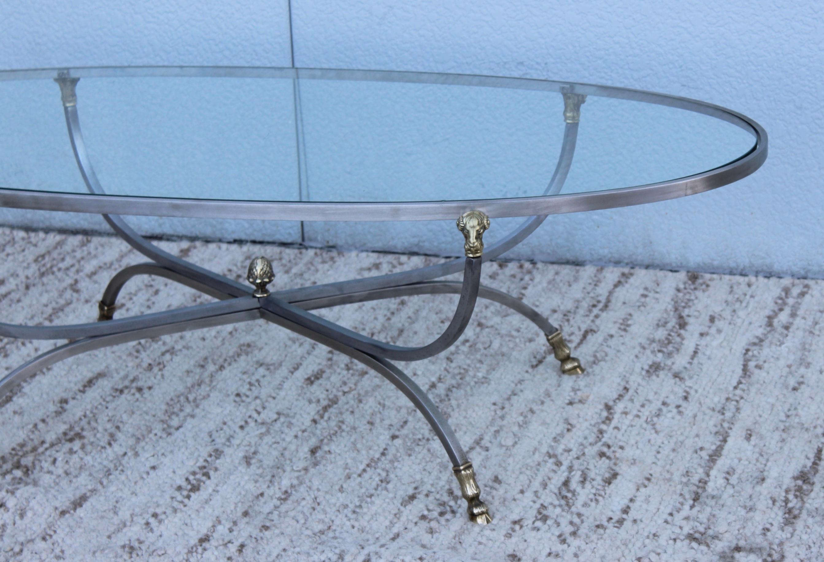 Steel and Brass Rams Head Oval Italian Coffee Table In Good Condition In New York, NY