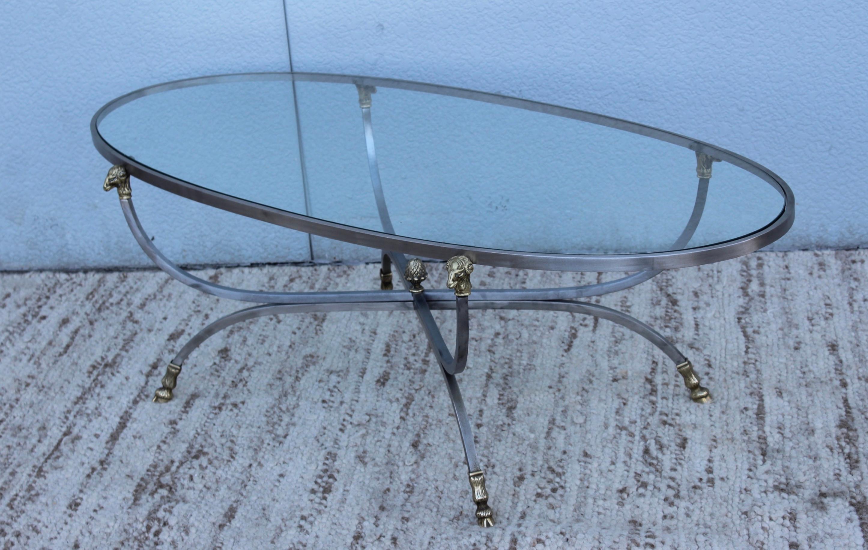 Steel and Brass Rams Head Oval Italian Coffee Table 2