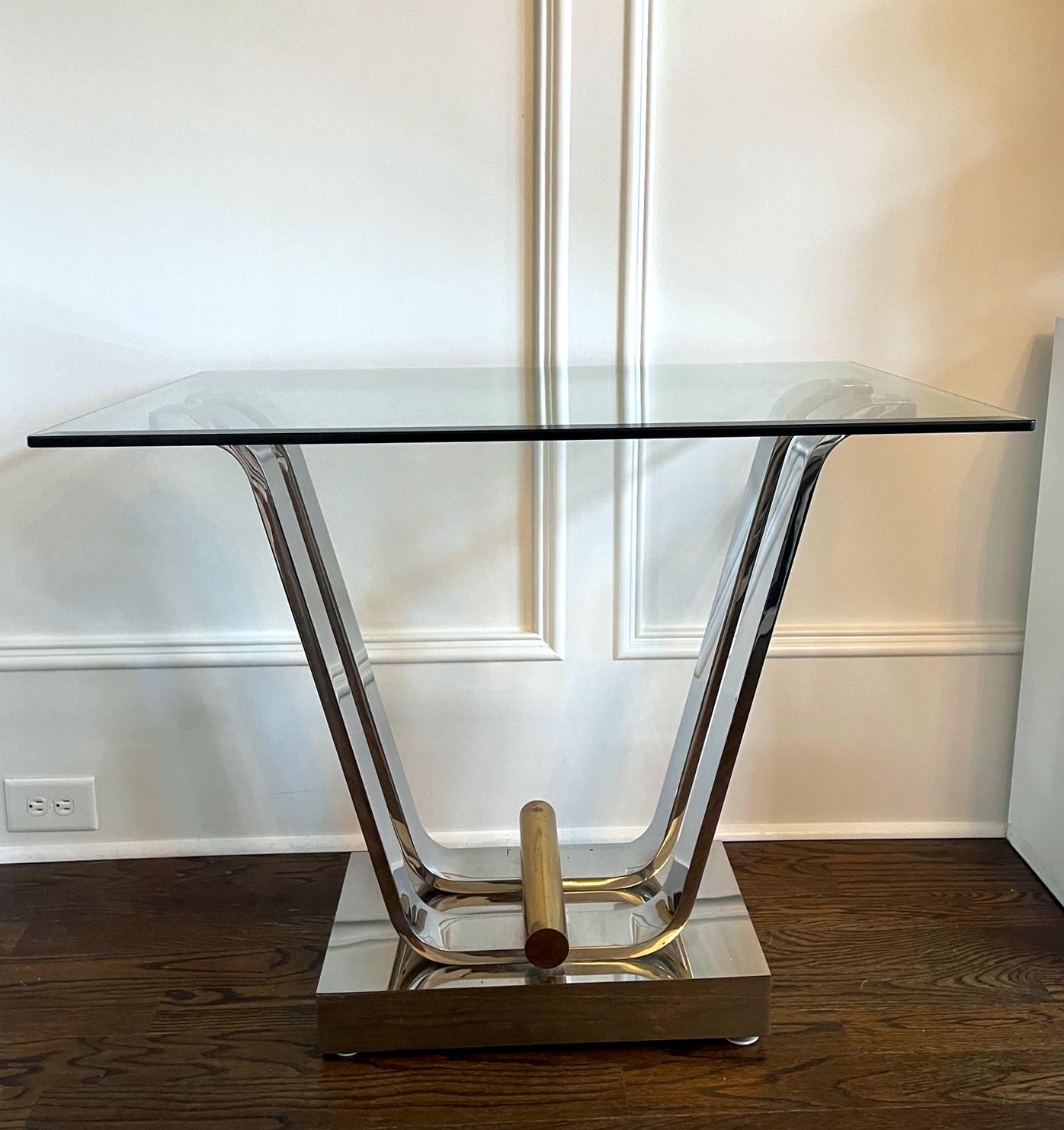 Hollywood Regency Steel and Brass Tulip Bases for Dining or Console tables by Karl Springer For Sale