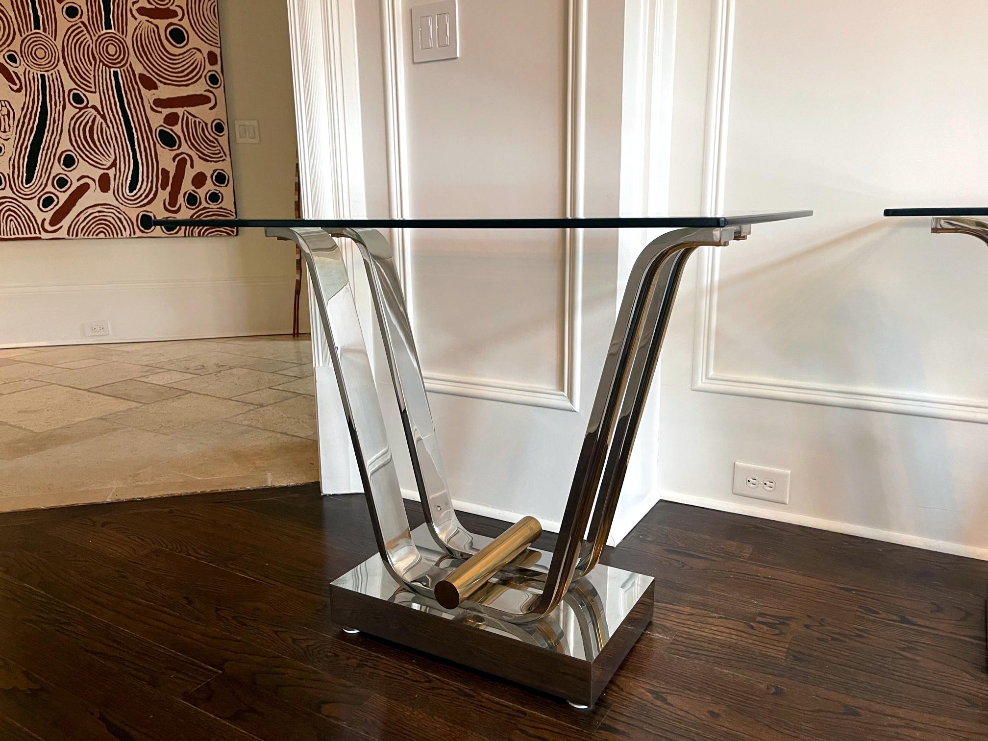 American Steel and Brass Tulip Bases for Dining or Console tables by Karl Springer For Sale