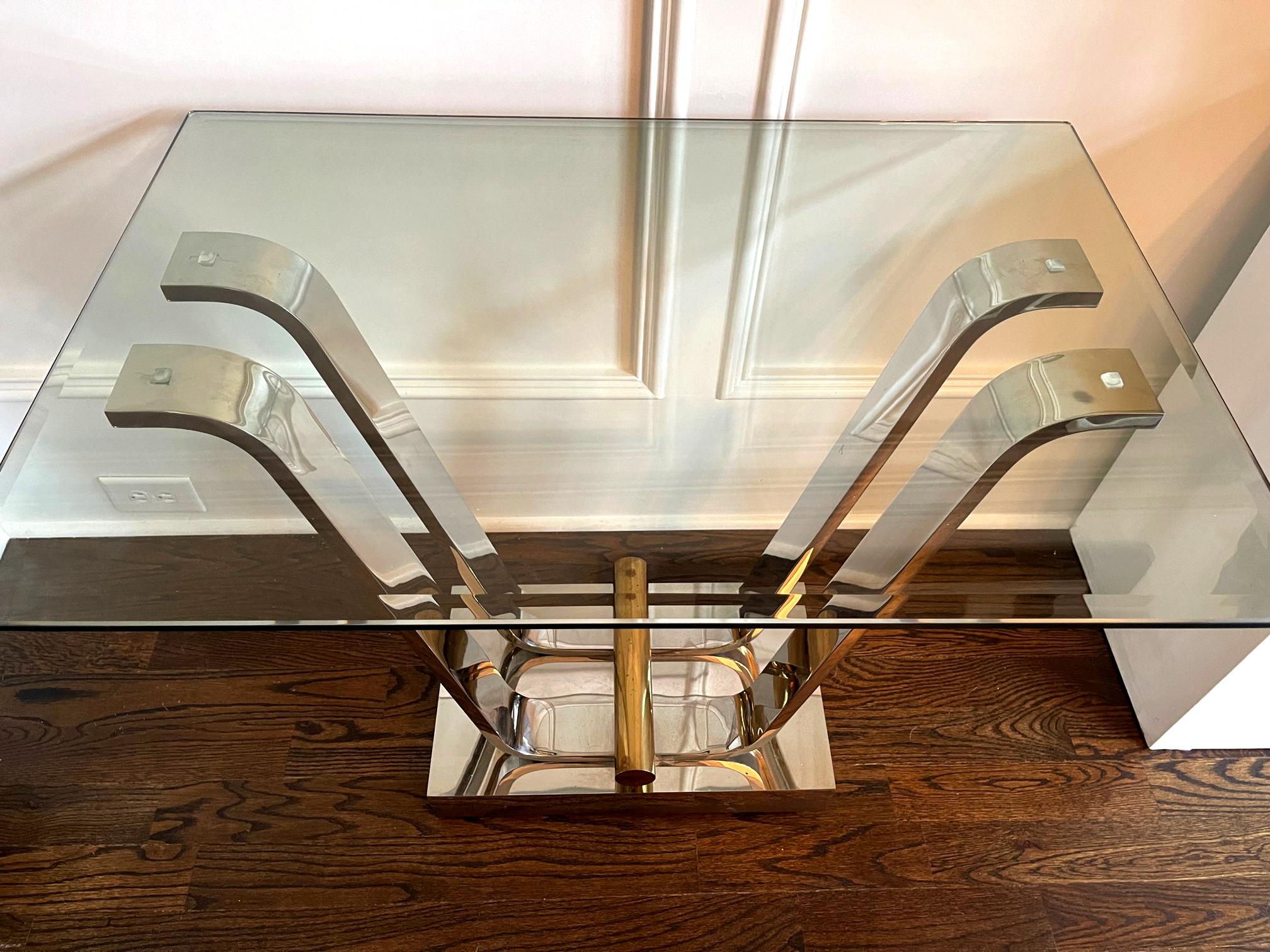 Steel and Brass Tulip Bases for Dining or Console tables by Karl Springer In Good Condition For Sale In Atlanta, GA