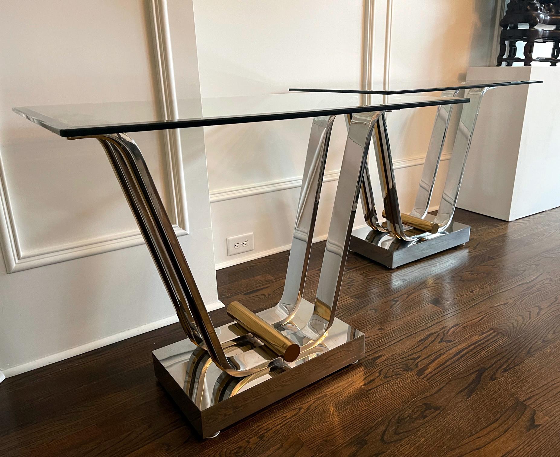 Steel and Brass Tulip Bases for Dining or Console tables by Karl Springer For Sale 2