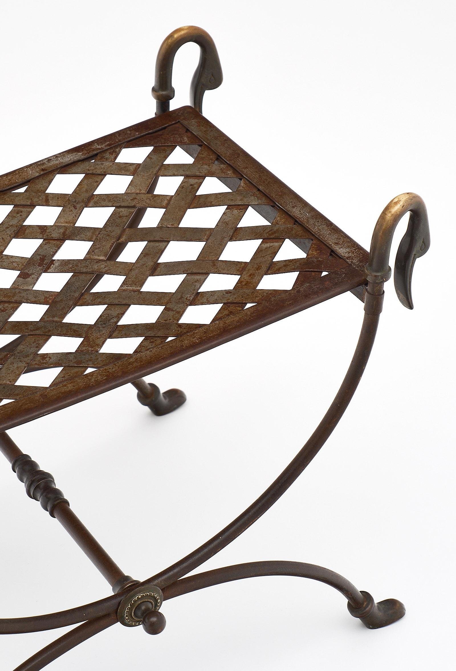 French Steel and Bronze Antique Swan Stool For Sale