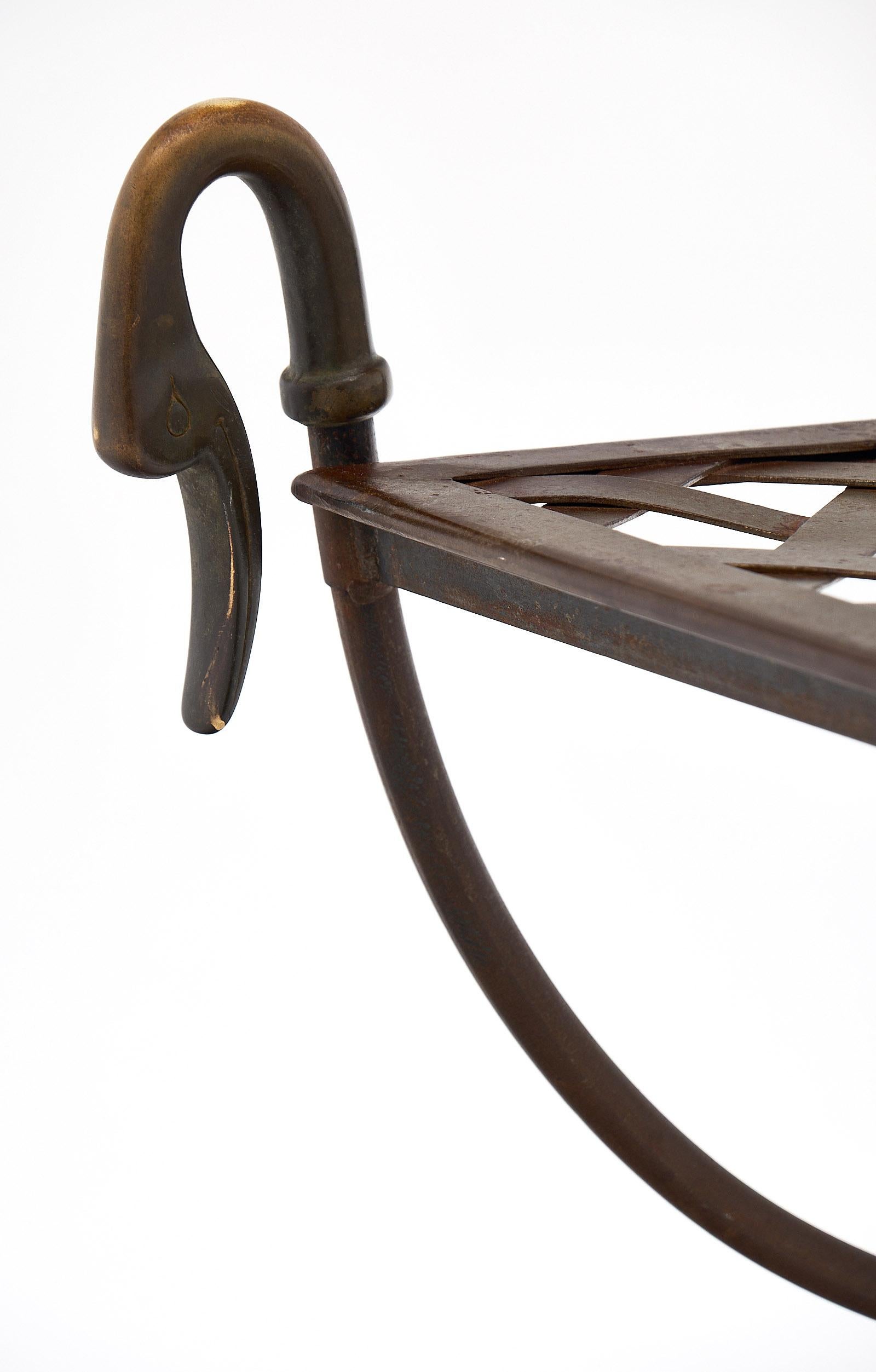 Steel and Bronze Antique Swan Stool In Good Condition For Sale In Austin, TX