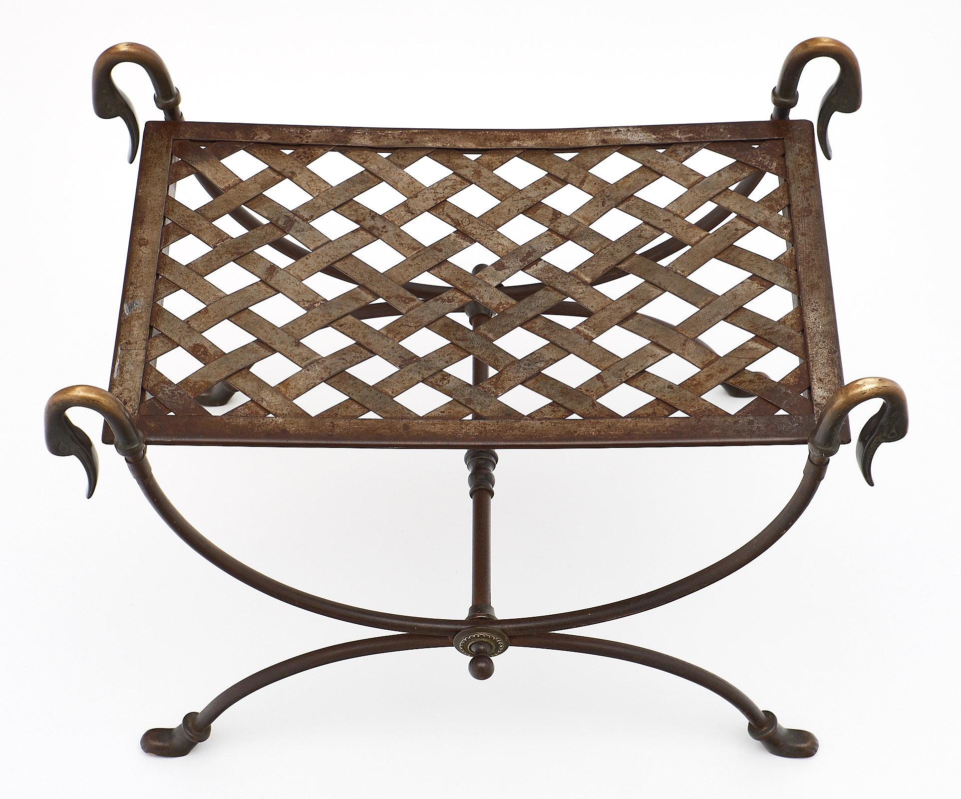 Late 19th Century Steel and Bronze Antique Swan Stool For Sale
