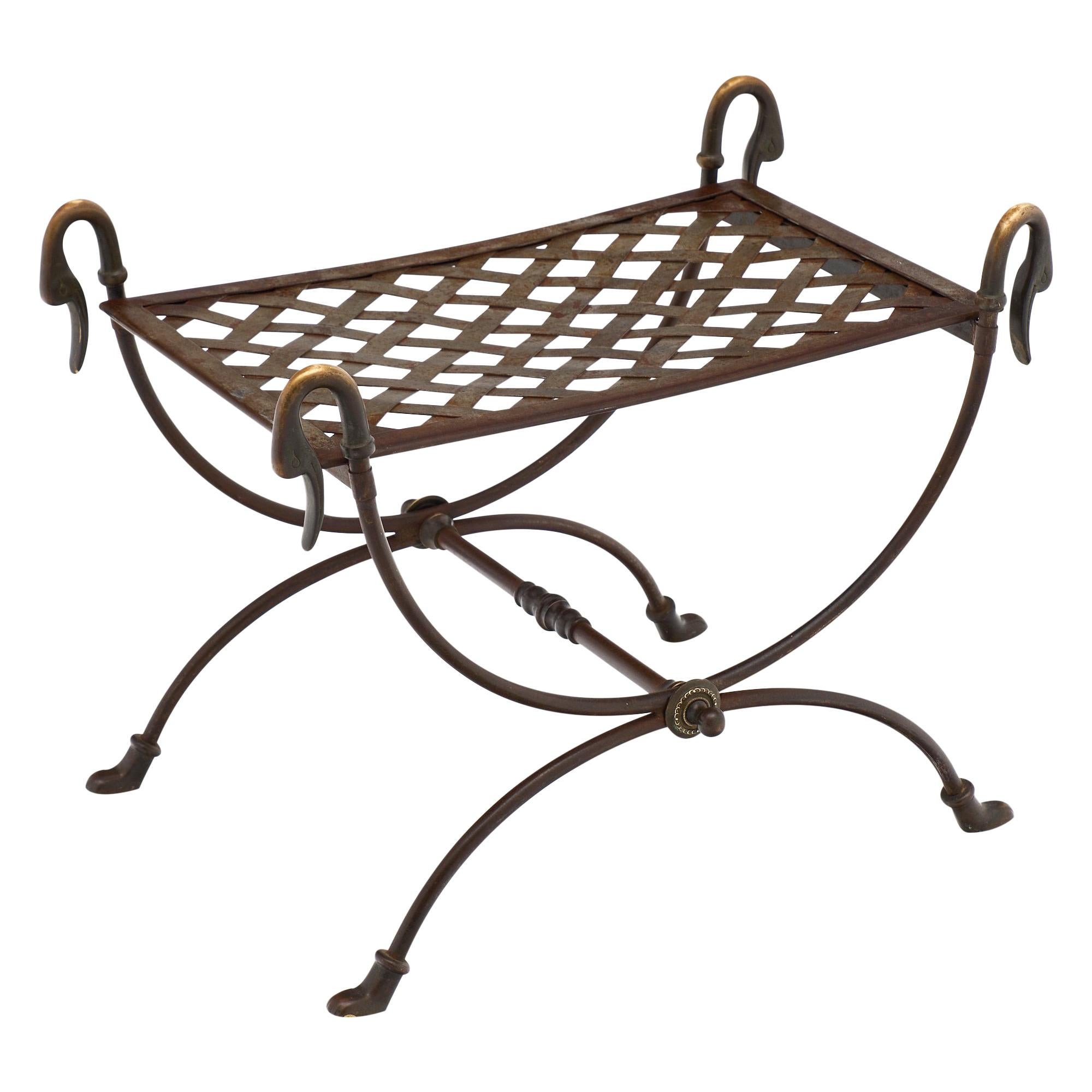 Antiker Swan Hocker aus Stahl und Bronze im Angebot