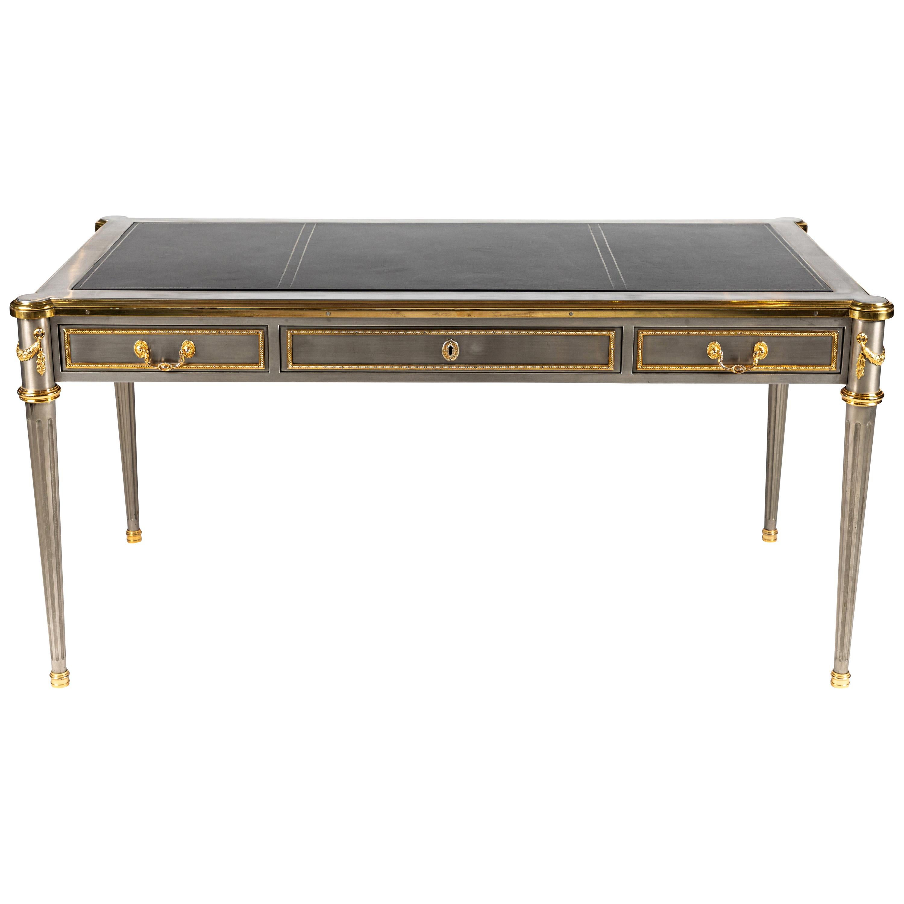 Steel and Bronze Dore Writing Desk with Leather Top by John Vesey