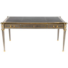 Vintage Steel and Bronze Dore Writing Desk with Leather Top by John Vesey