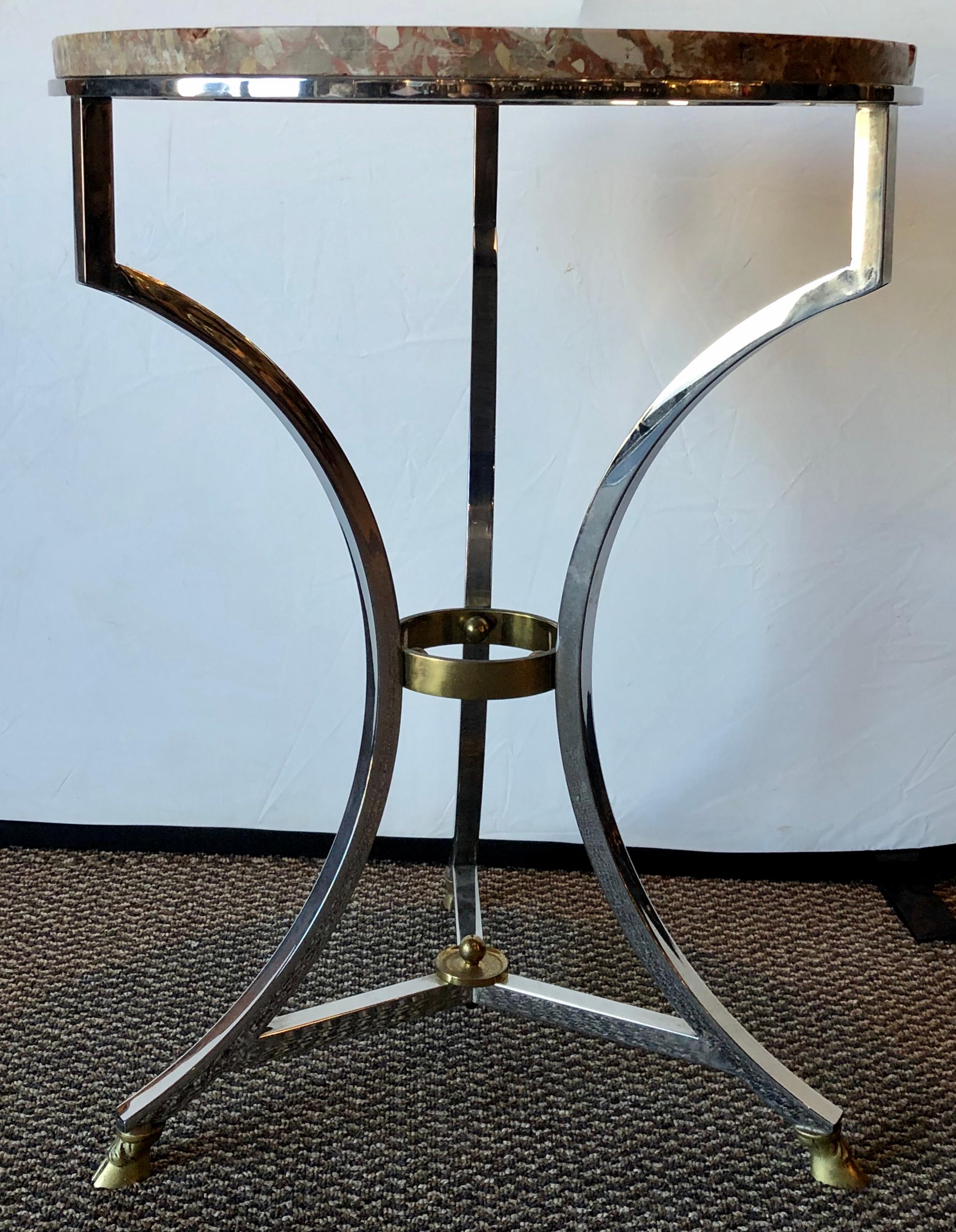Steel and Bronze Jansen Claw Foot Bouilliotte or End Table with a Marble Top In Good Condition In Stamford, CT