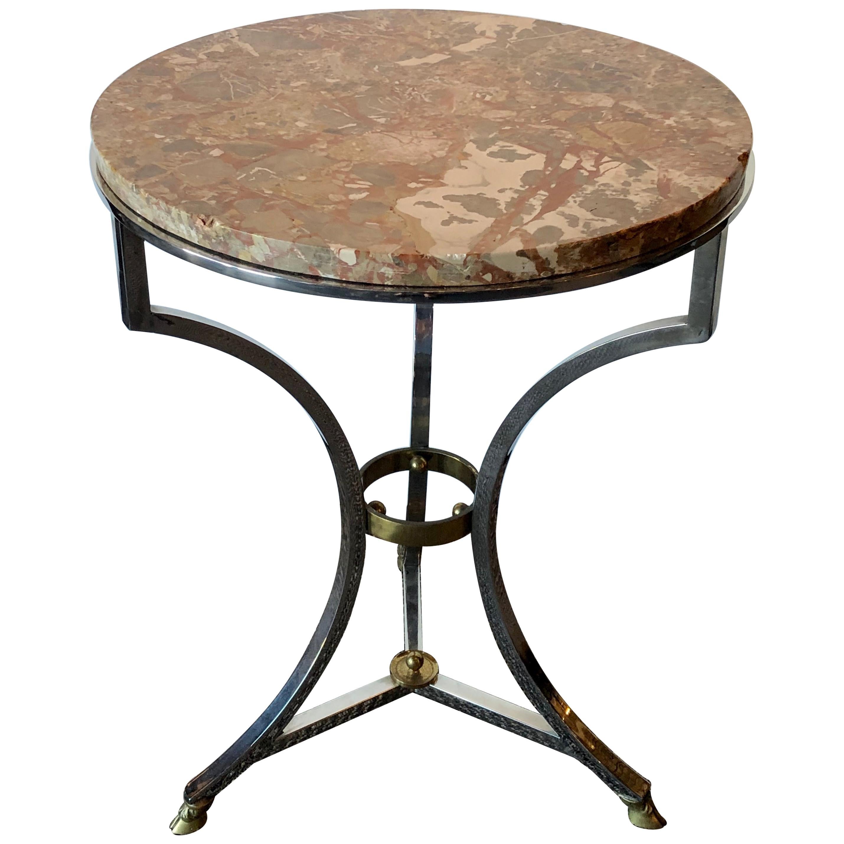 Steel and Bronze Jansen Claw Foot Bouilliotte or End Table with a Marble Top