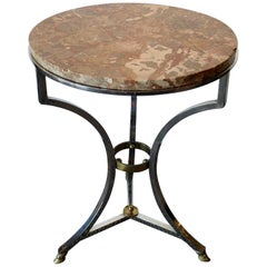 Vintage Steel and Bronze Jansen Claw Foot Bouilliotte or End Table with a Marble Top