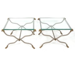 Steel and Bronze Rams Head End Tables in the Manner of Maison Jansen