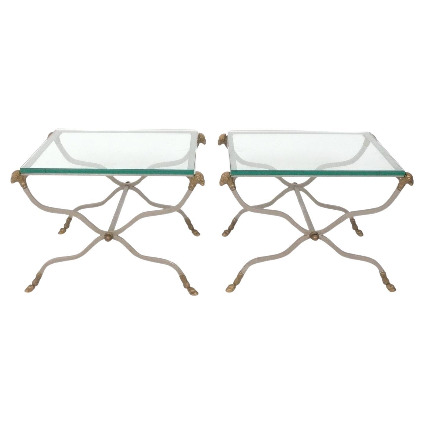 Steel and Bronze Rams Head End Tables in the Manner of Maison Jansen