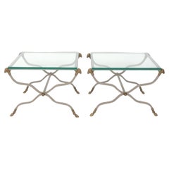 Steel and Bronze Rams Head End Tables in the Manner of Maison Jansen