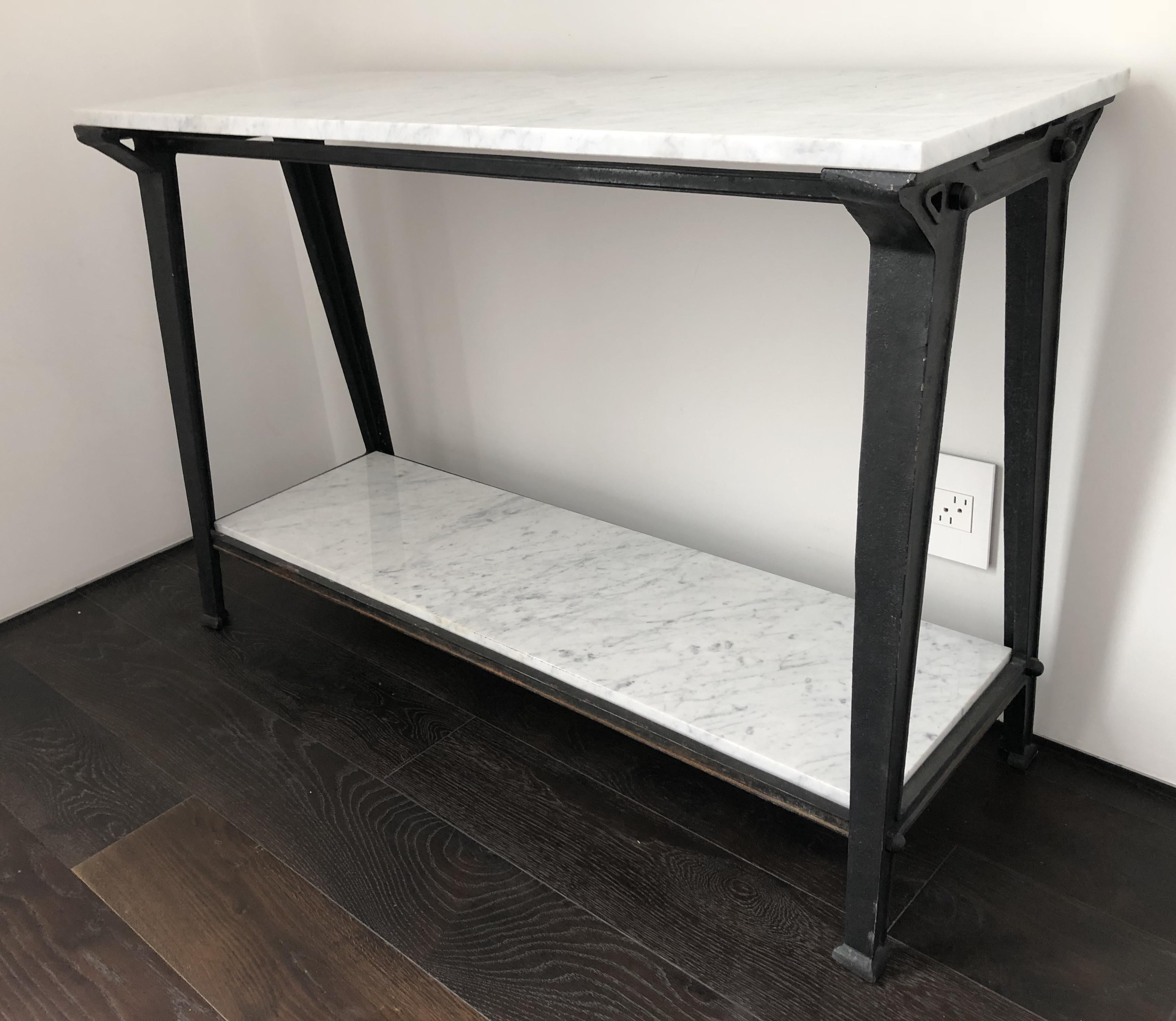 Industrial Steel and Carrara Marble Console Table