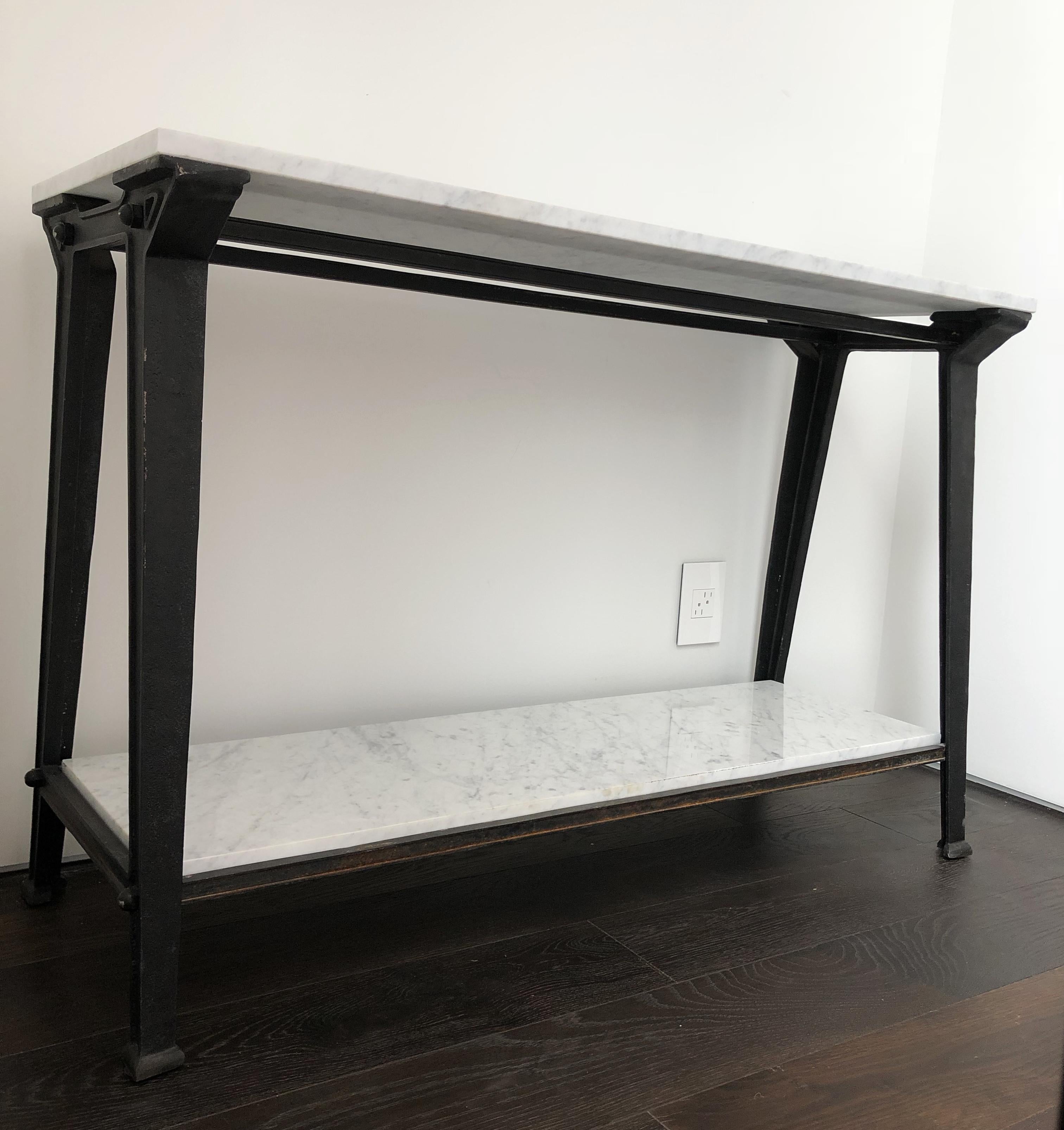 American Steel and Carrara Marble Console Table