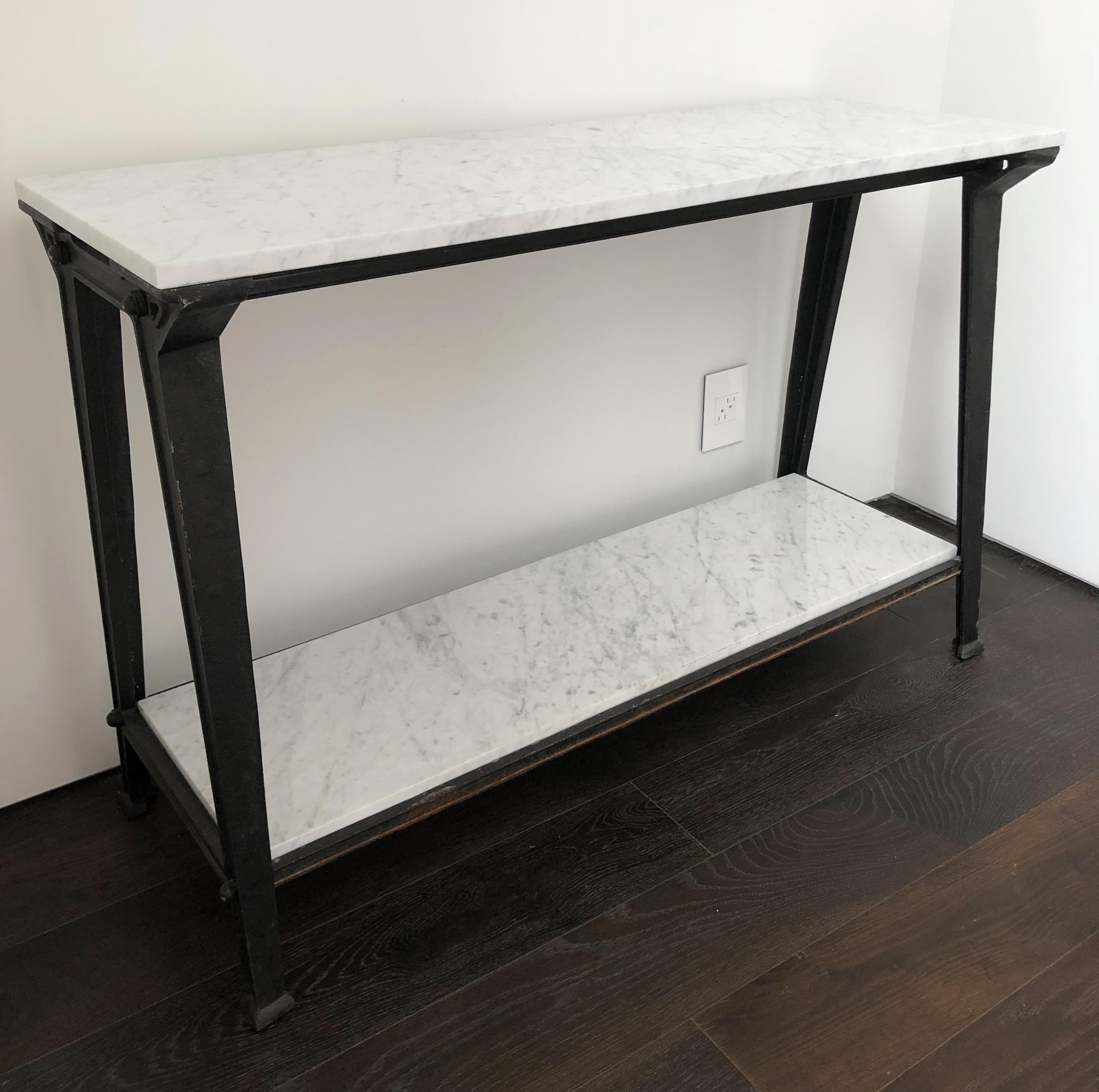 Steel and Carrara Marble Console Table In Good Condition In Los Angeles, CA