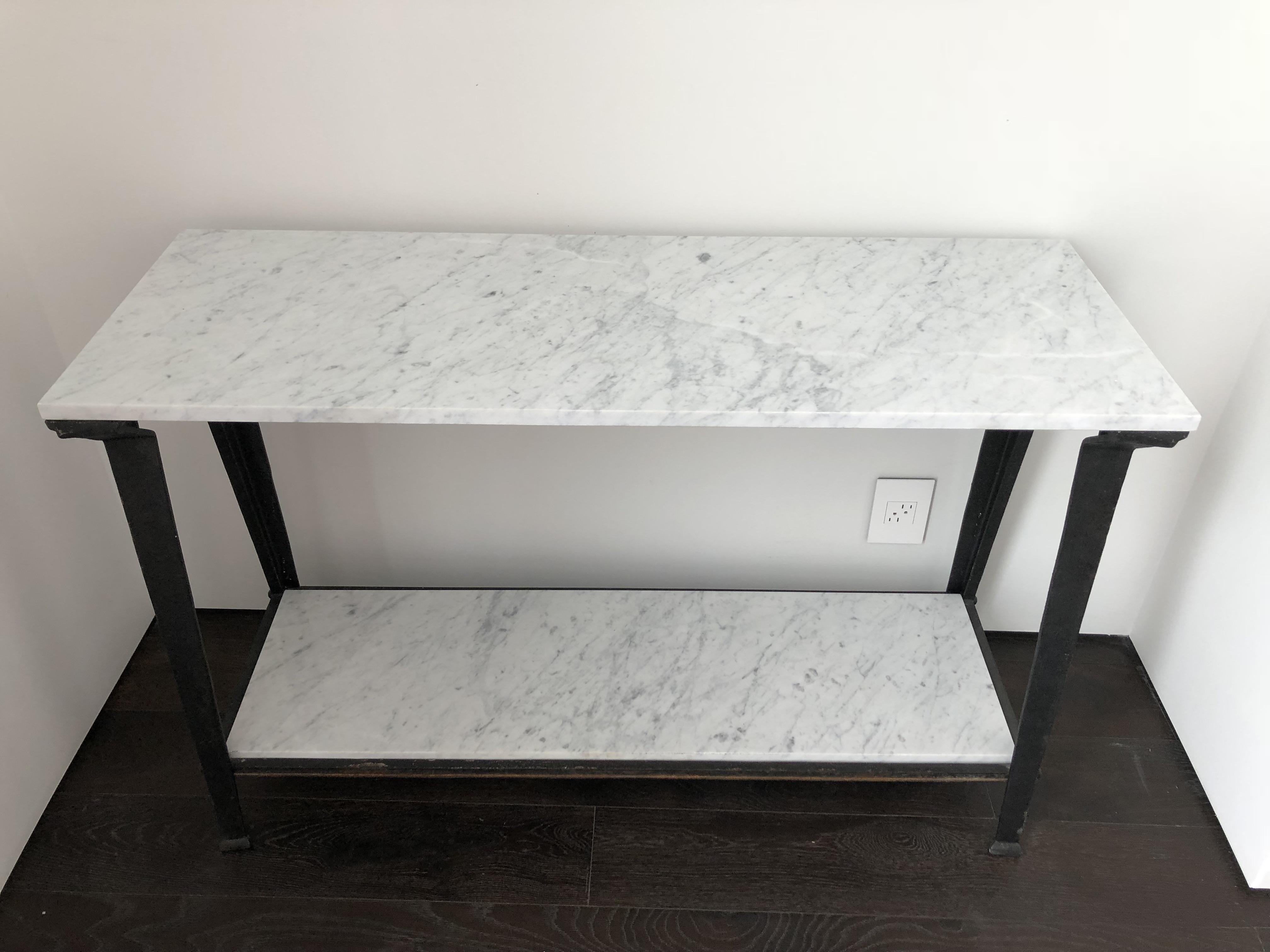 Late 20th Century Steel and Carrara Marble Console Table