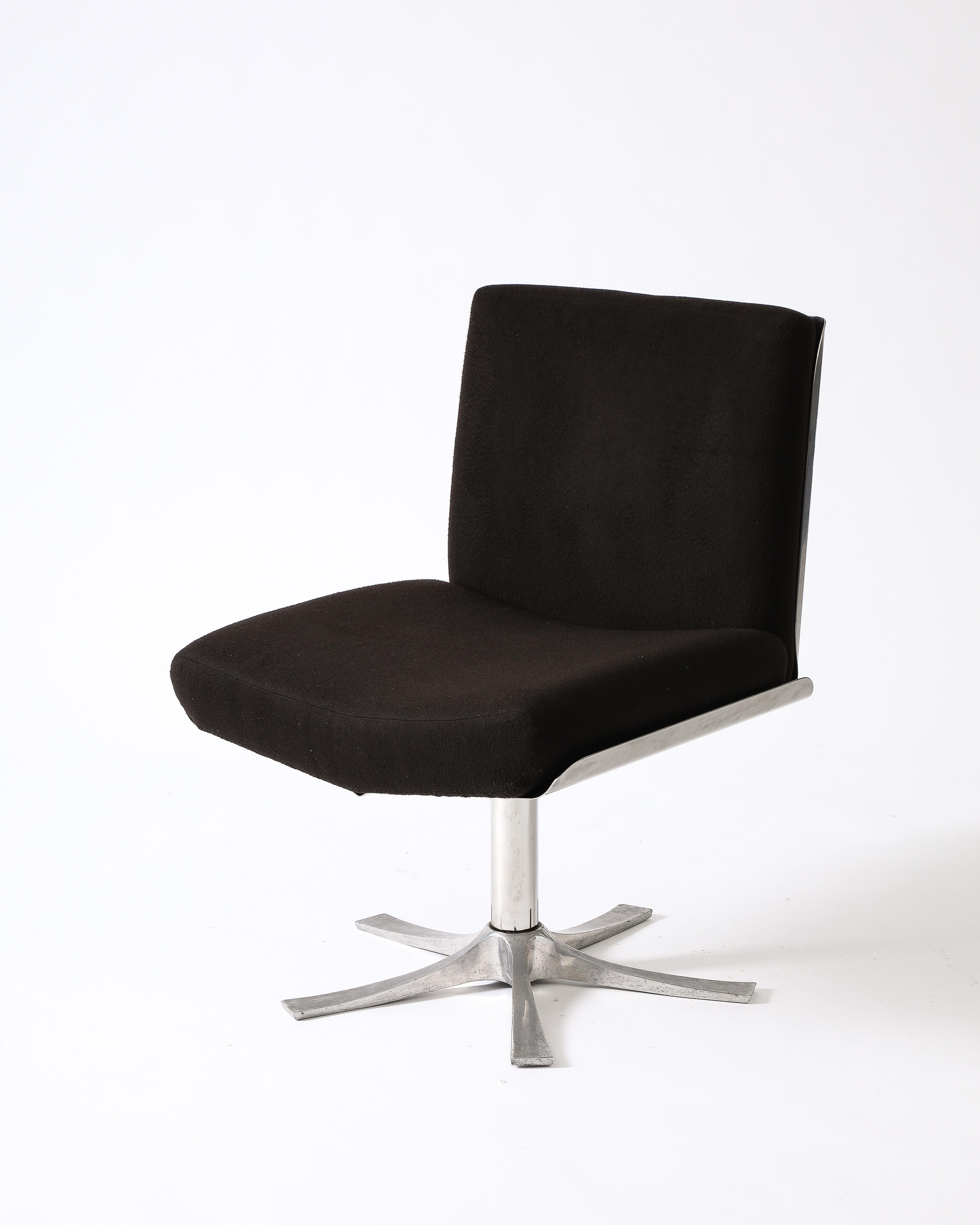 Modern Steel and Cashmere Side/Lounge Chair by Jacques Charpentier, France, c. 1970 For Sale
