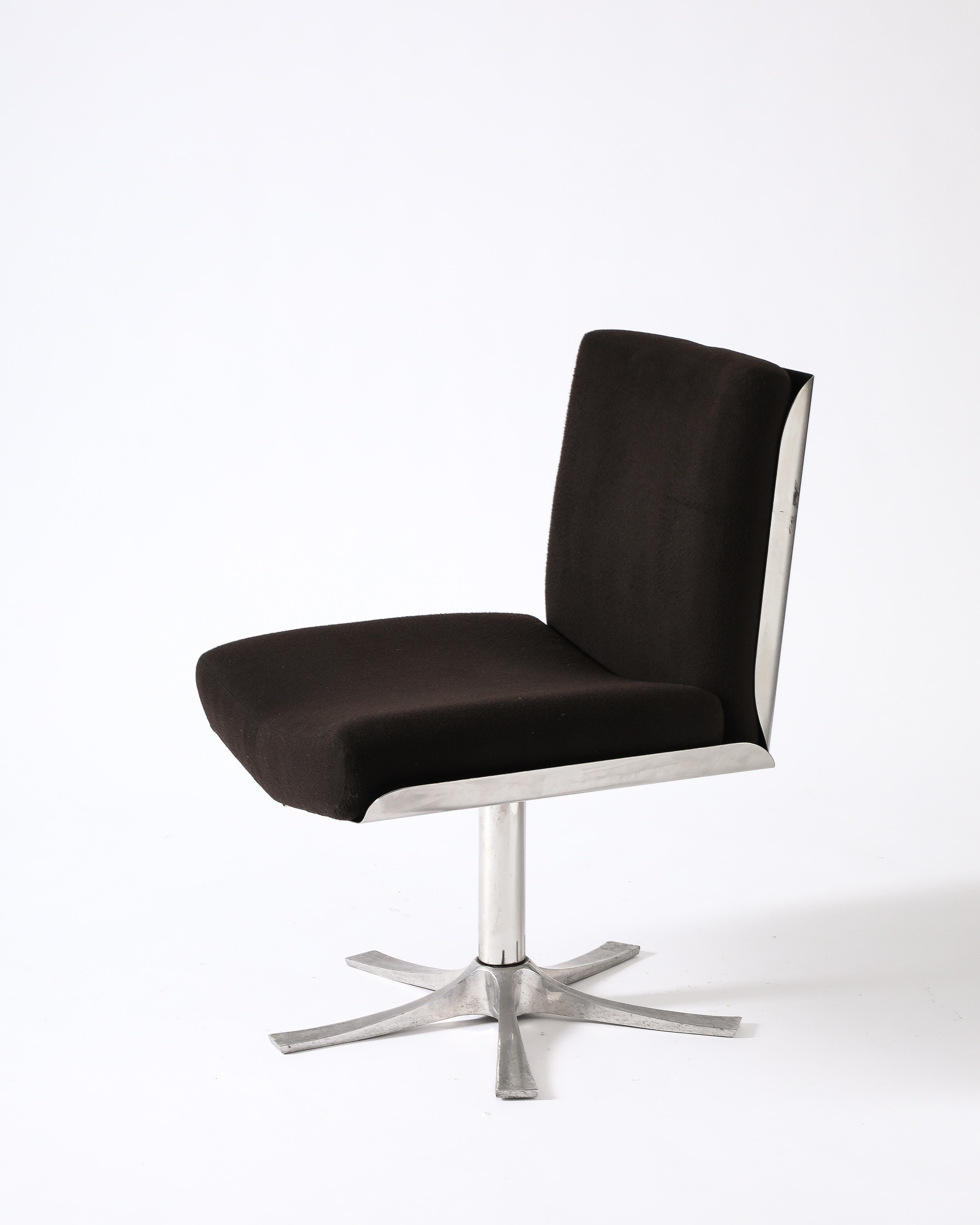 French Steel and Cashmere Side/Lounge Chair by Jacques Charpentier, France, c. 1970 For Sale