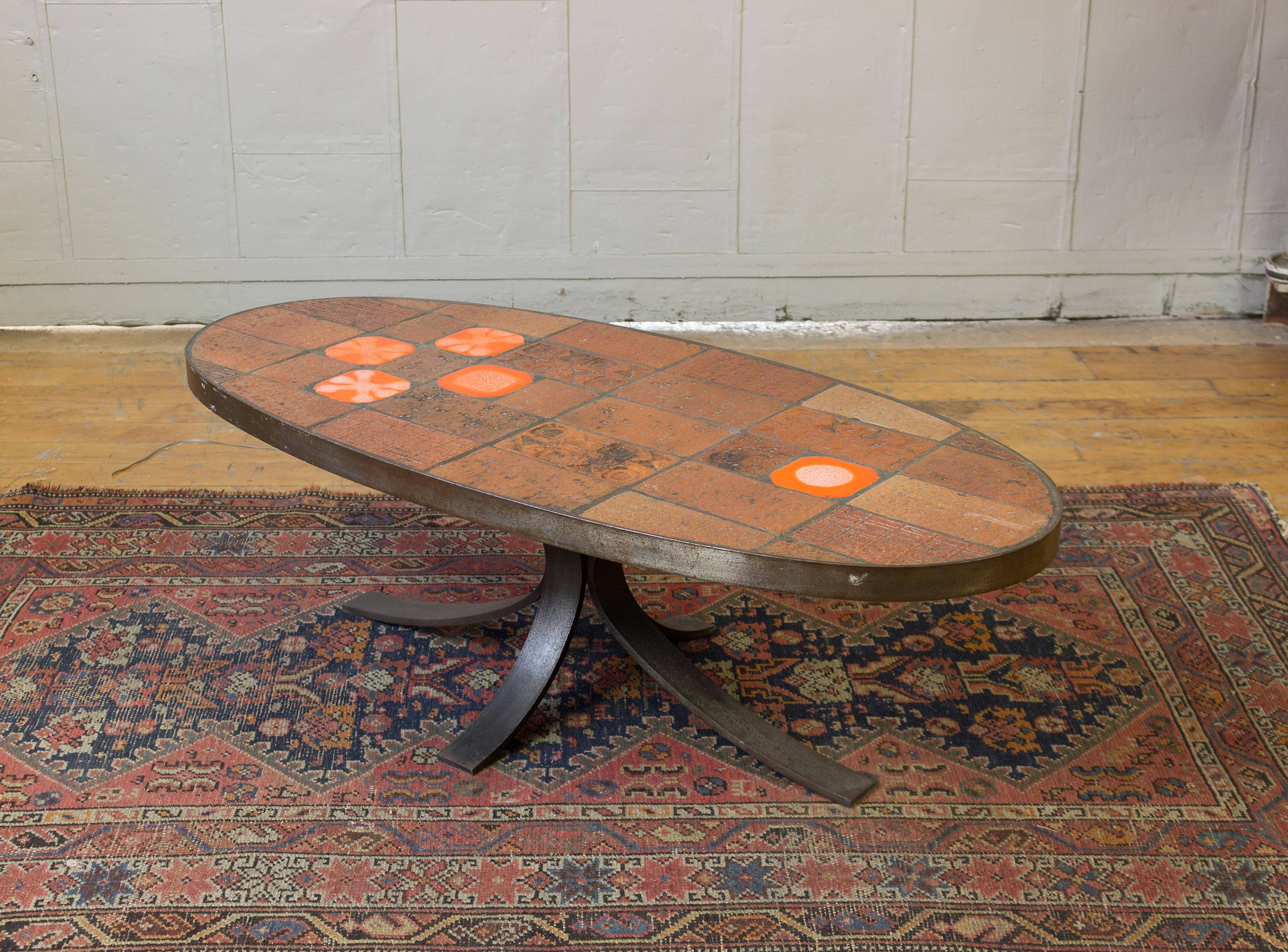 Steel and Ceramic Tile Oval Coffee Table 2