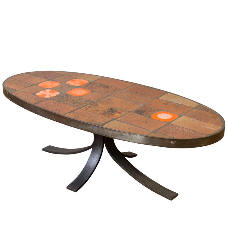 Steel and Ceramic Tile Oval Coffee Table at 1stDibs