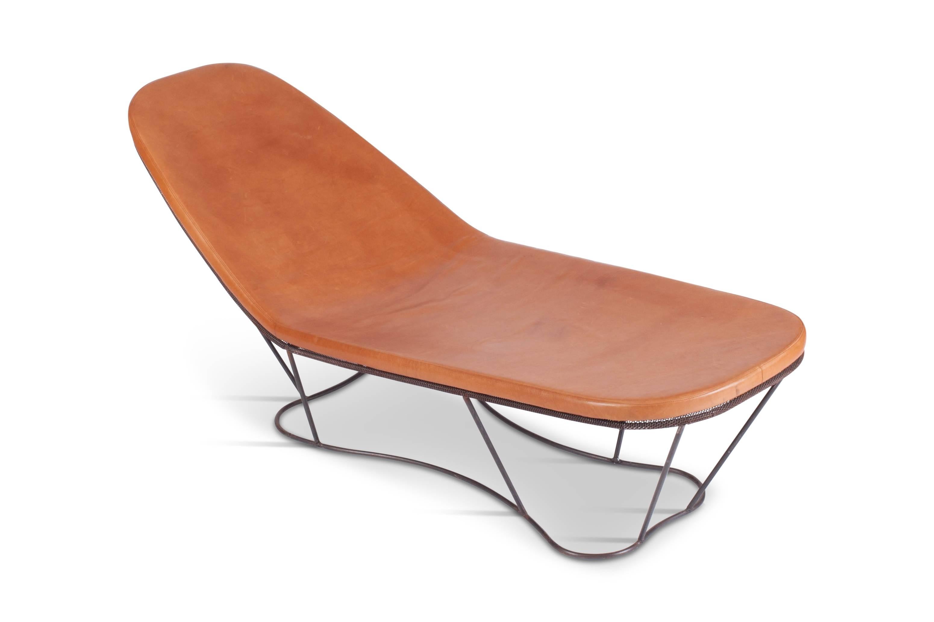 Mid-Century Modern Contemporary Steel and Cognac Leather Lounge Chair by Xavier Lust
