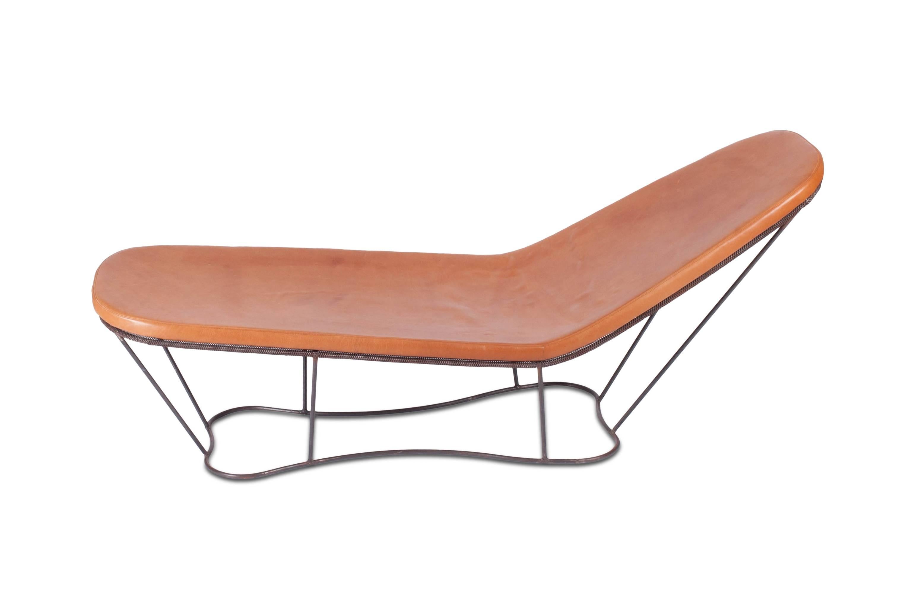 Contemporary Steel and Cognac Leather Lounge Chair by Xavier Lust 2