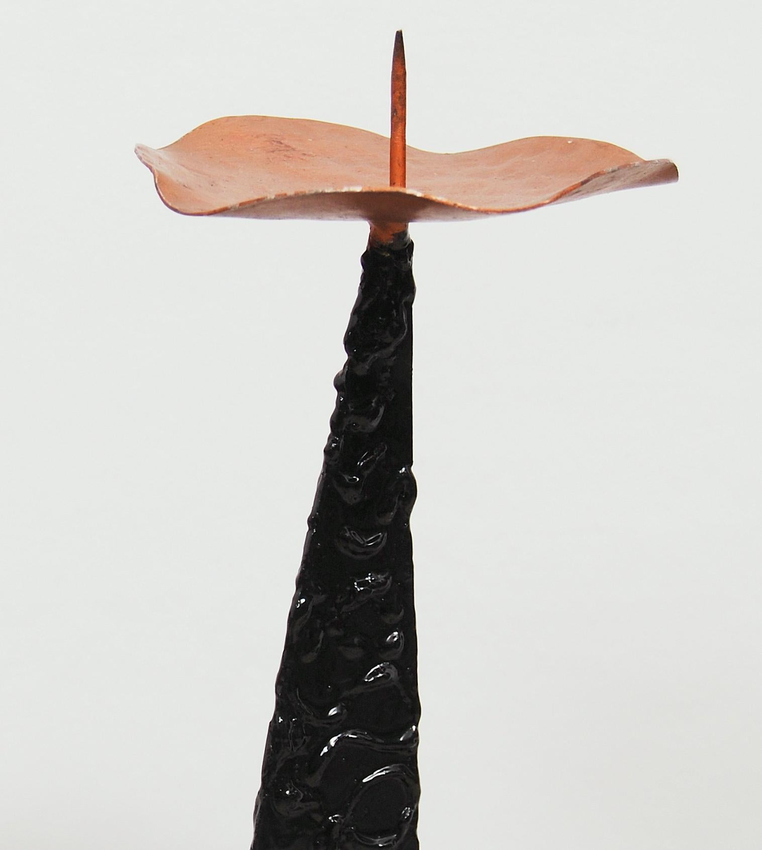 Late 20th Century Large Steel and Copper Brutalist Floor Candle Holder, 1970s