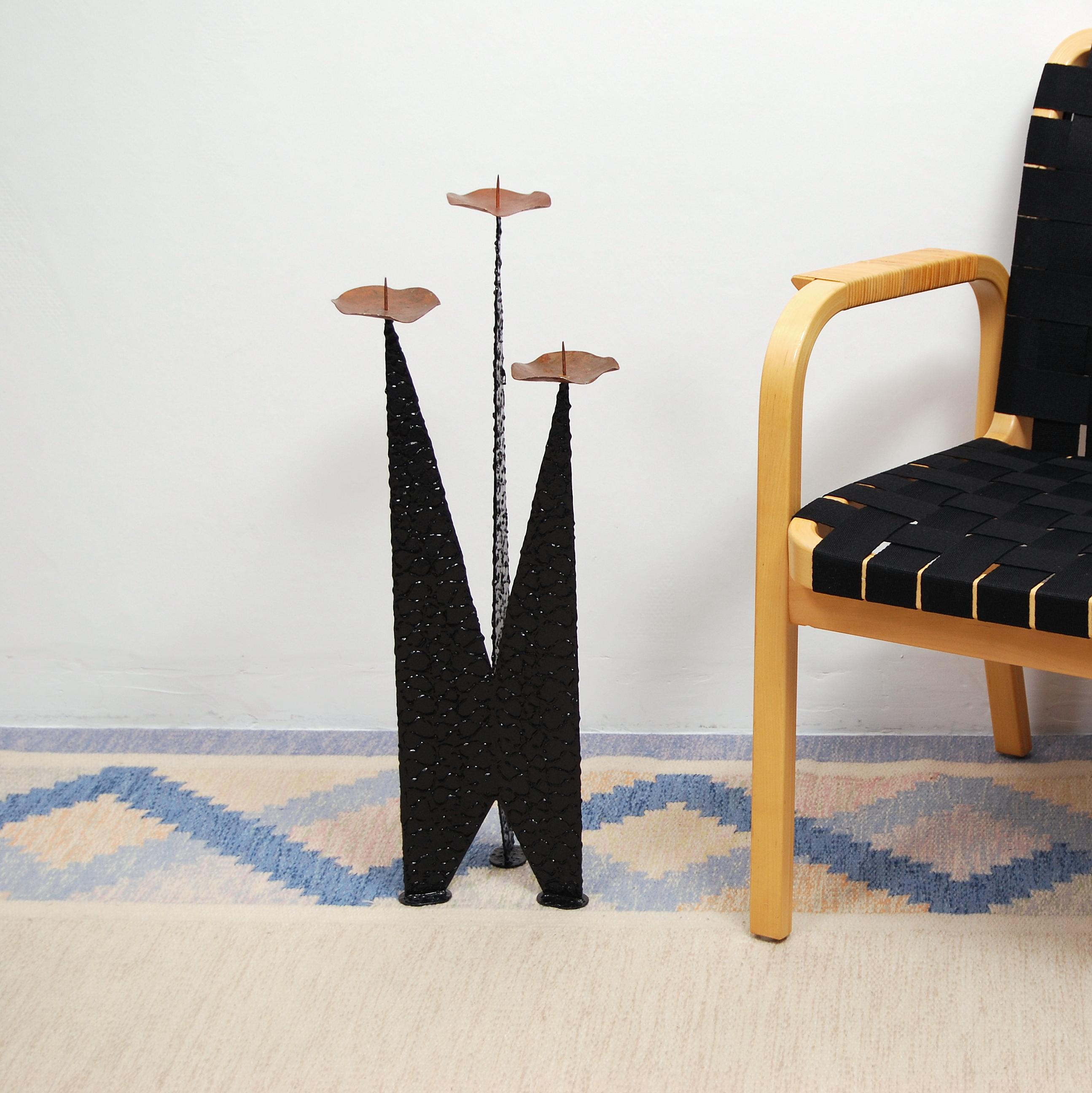 Large Steel and Copper Brutalist Floor Candle Holder, 1970s 1