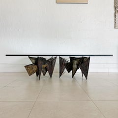 Steel and Copper Brutalist Mid-Century Coffee Table, 1970s