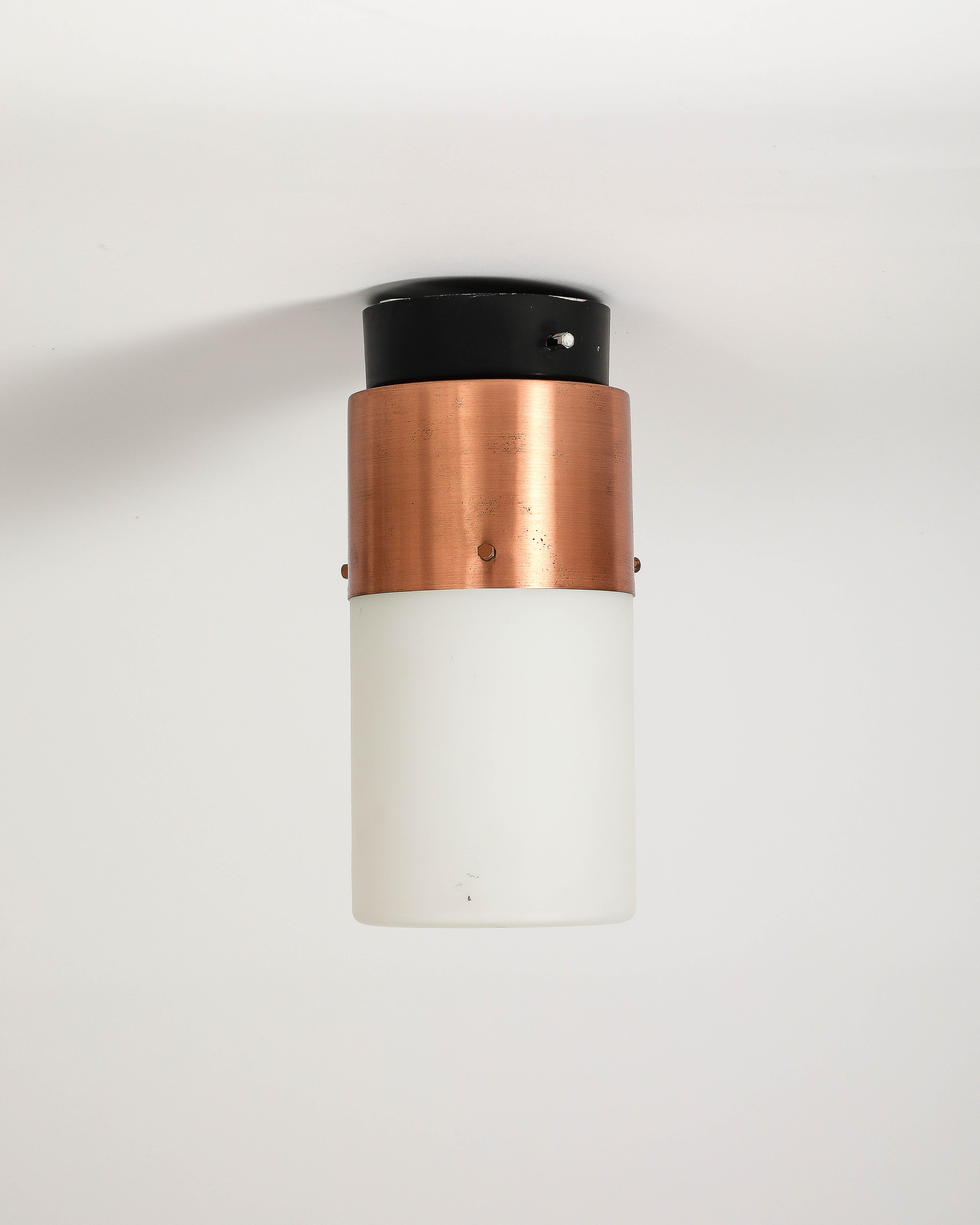 Italian Steel and Copper Flush Mount Light by Stilnovo, Italy, c. 1960 For Sale