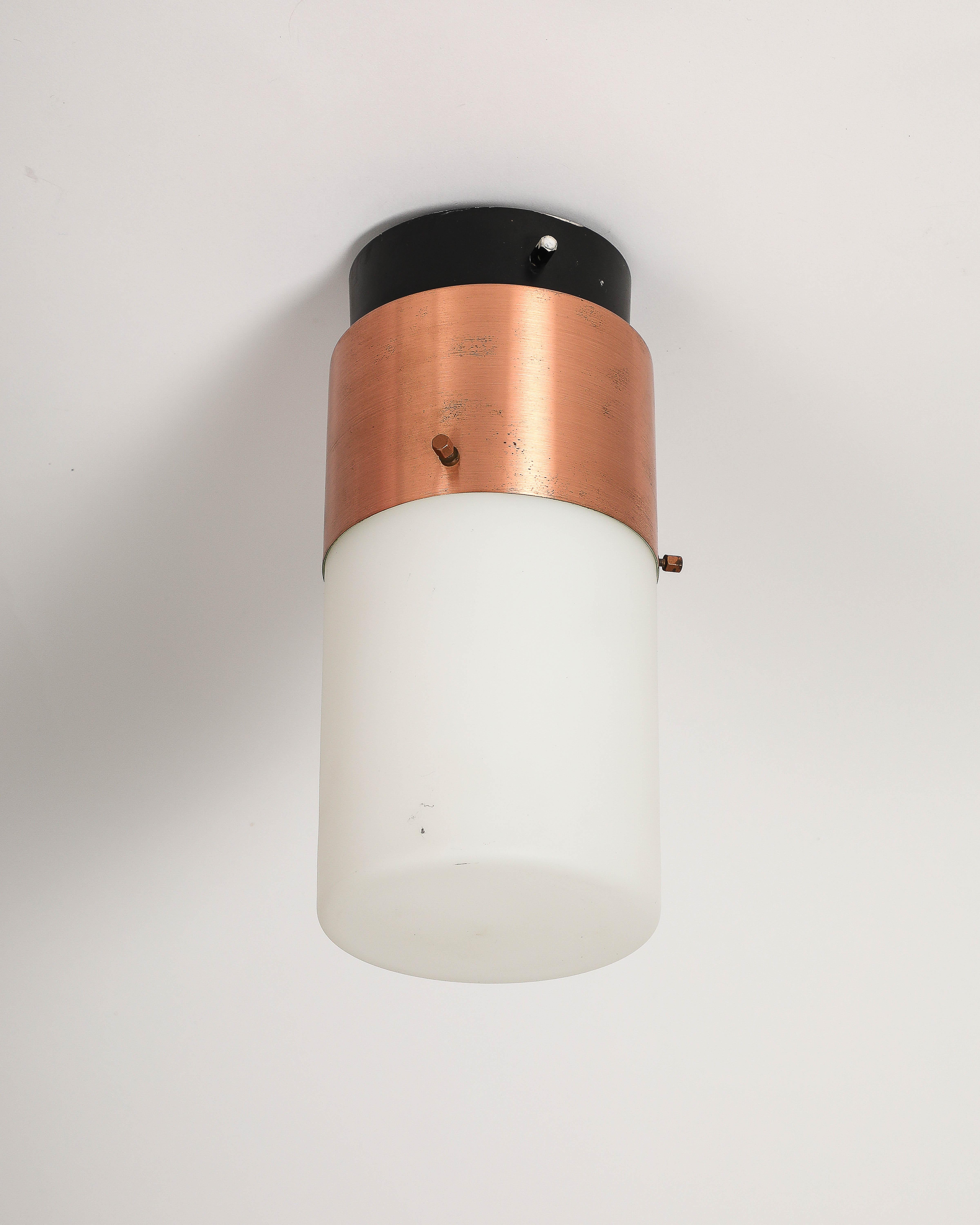 Steel and Copper Flush Mount Light by Stilnovo, Italy, c. 1960 In Good Condition For Sale In New York City, NY