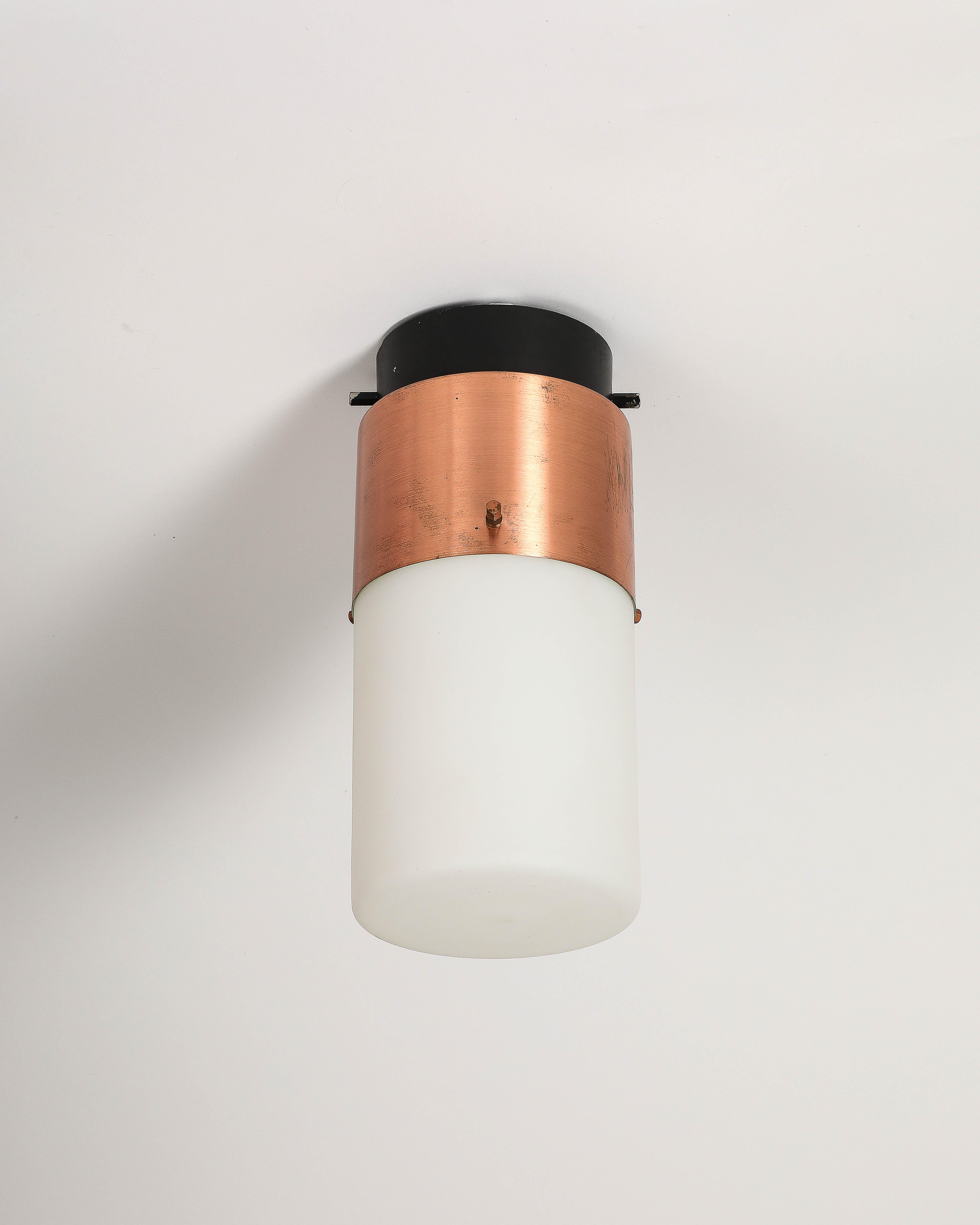 Mid-20th Century Steel and Copper Flush Mount Light by Stilnovo, Italy, c. 1960 For Sale