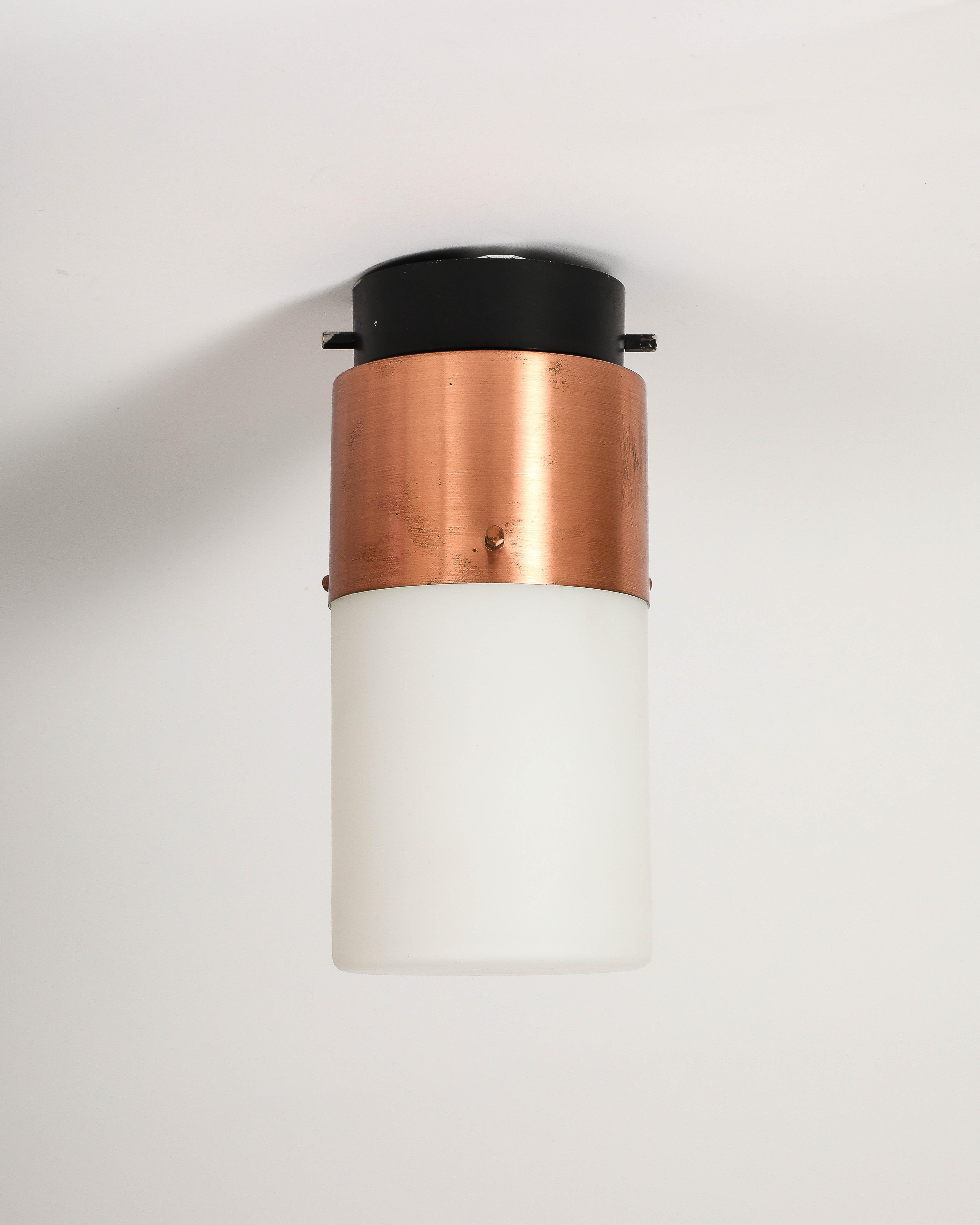 Steel and Copper Flush Mount Light by Stilnovo, Italy, c. 1960 For Sale 1