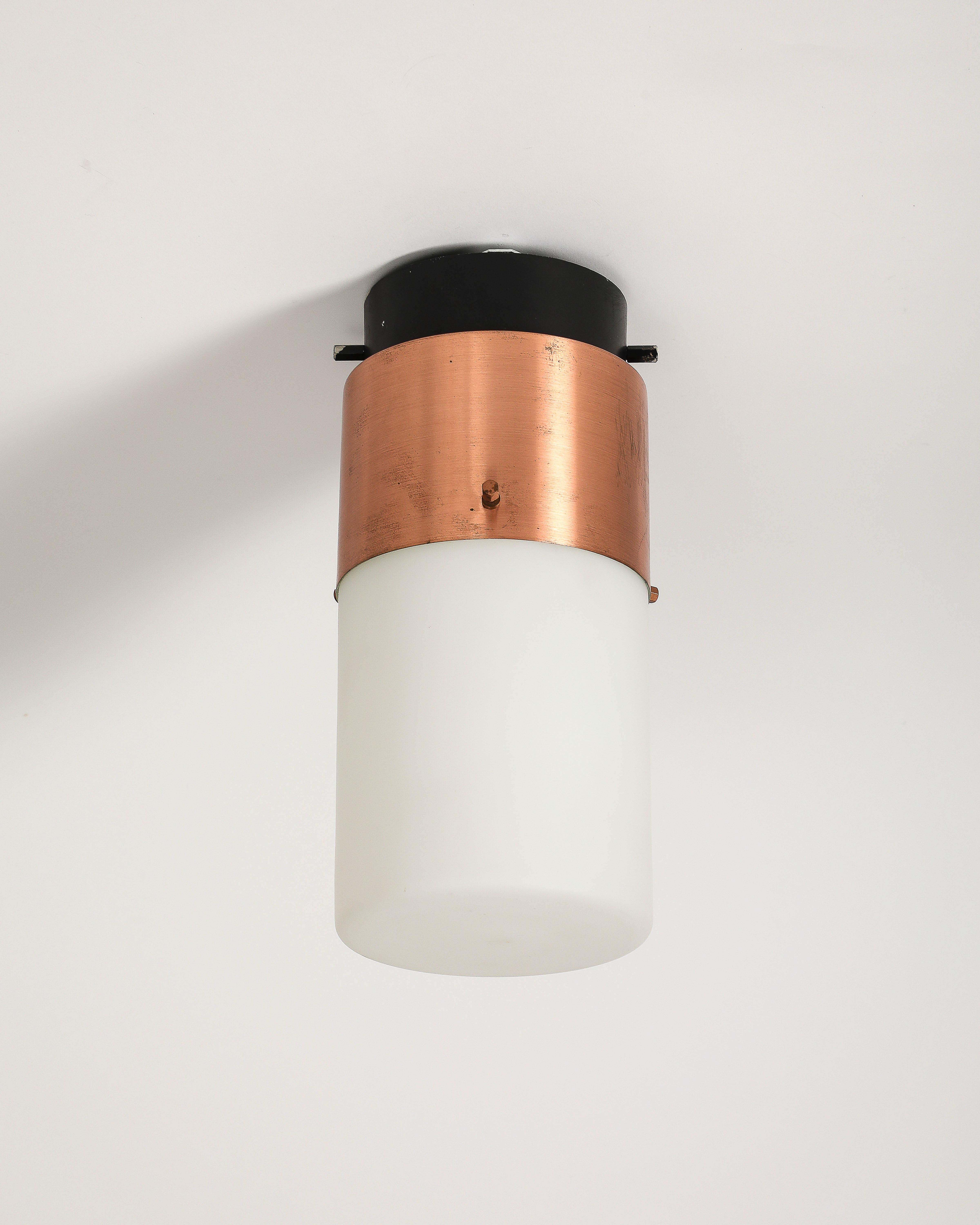 Steel and Copper Flush Mount Light by Stilnovo, Italy, c. 1960 For Sale 2