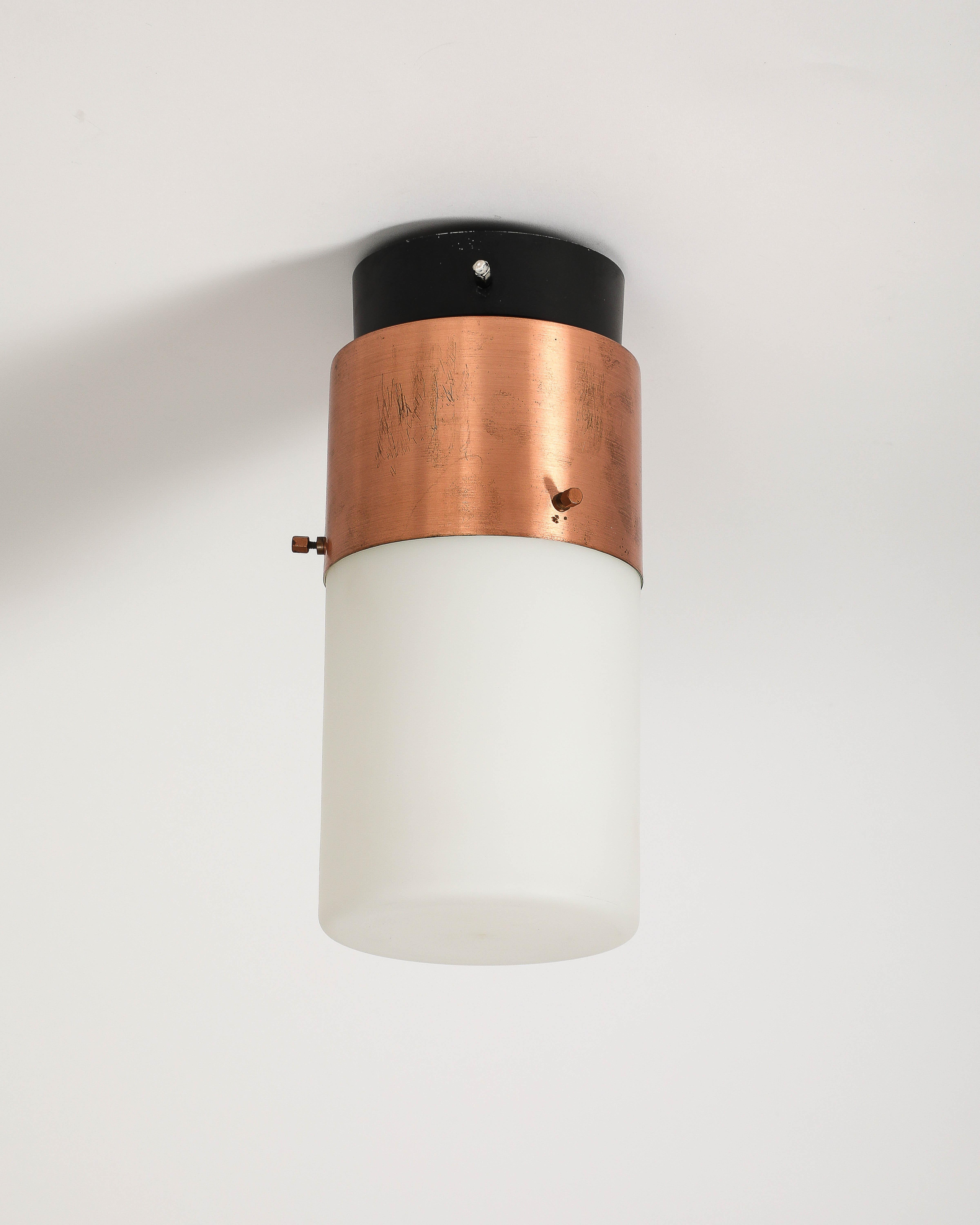Steel and Copper Flush Mount Light by Stilnovo, Italy, c. 1960 For Sale 3