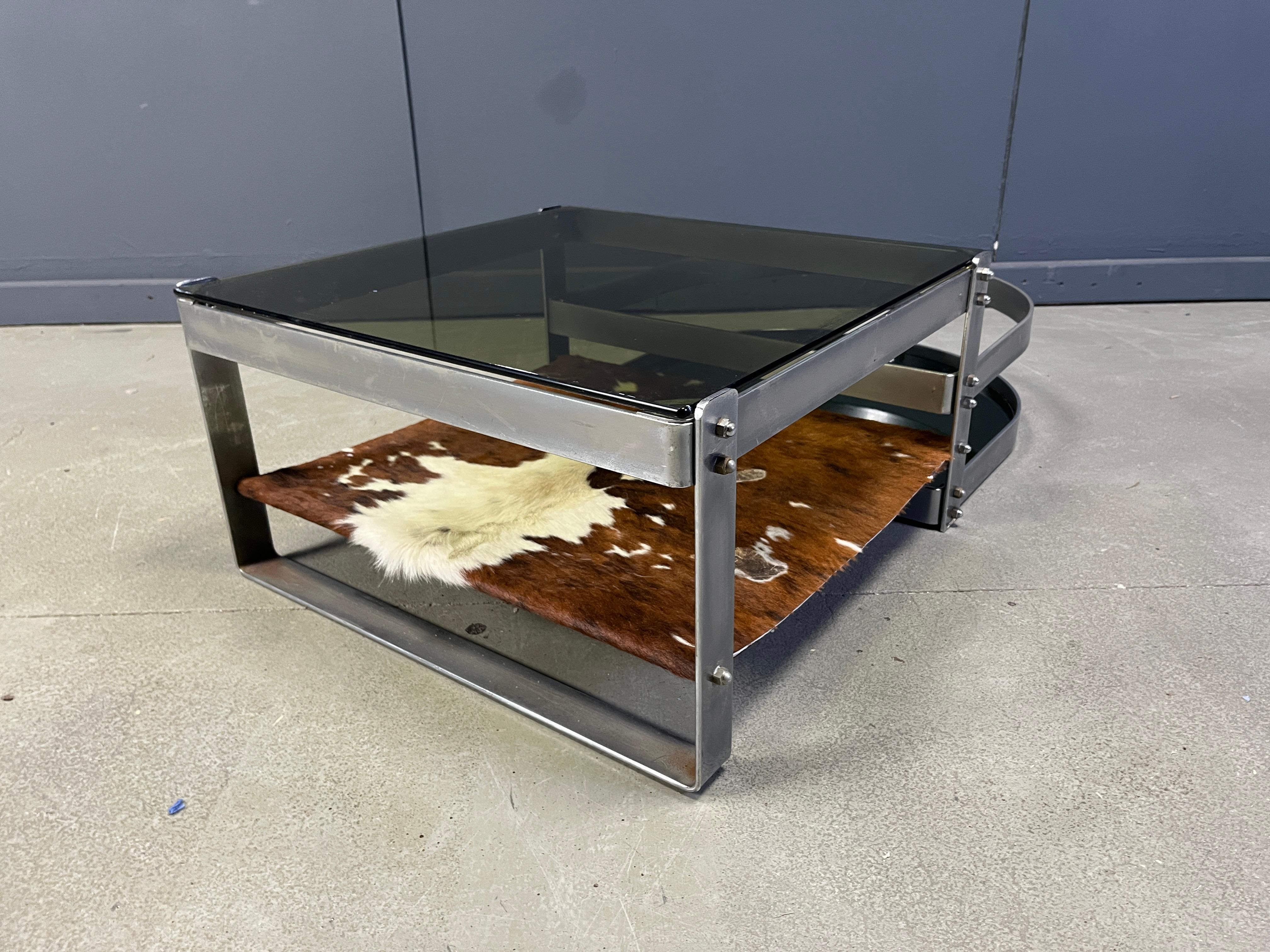 Table basse en acier et peau de vache par Willy Rizzo, 1970 en vente 4