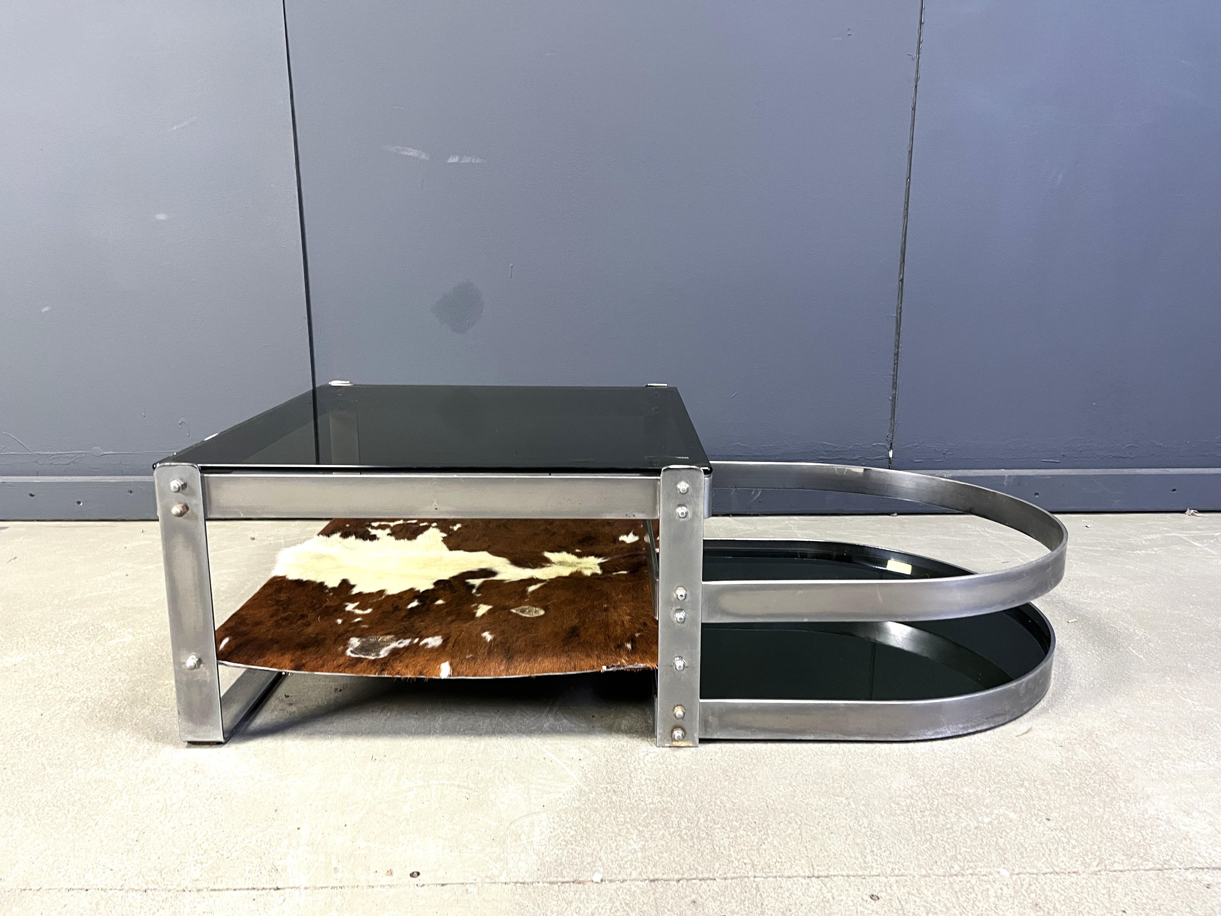 Table basse en acier et peau de vache par Willy Rizzo, 1970 en vente 2