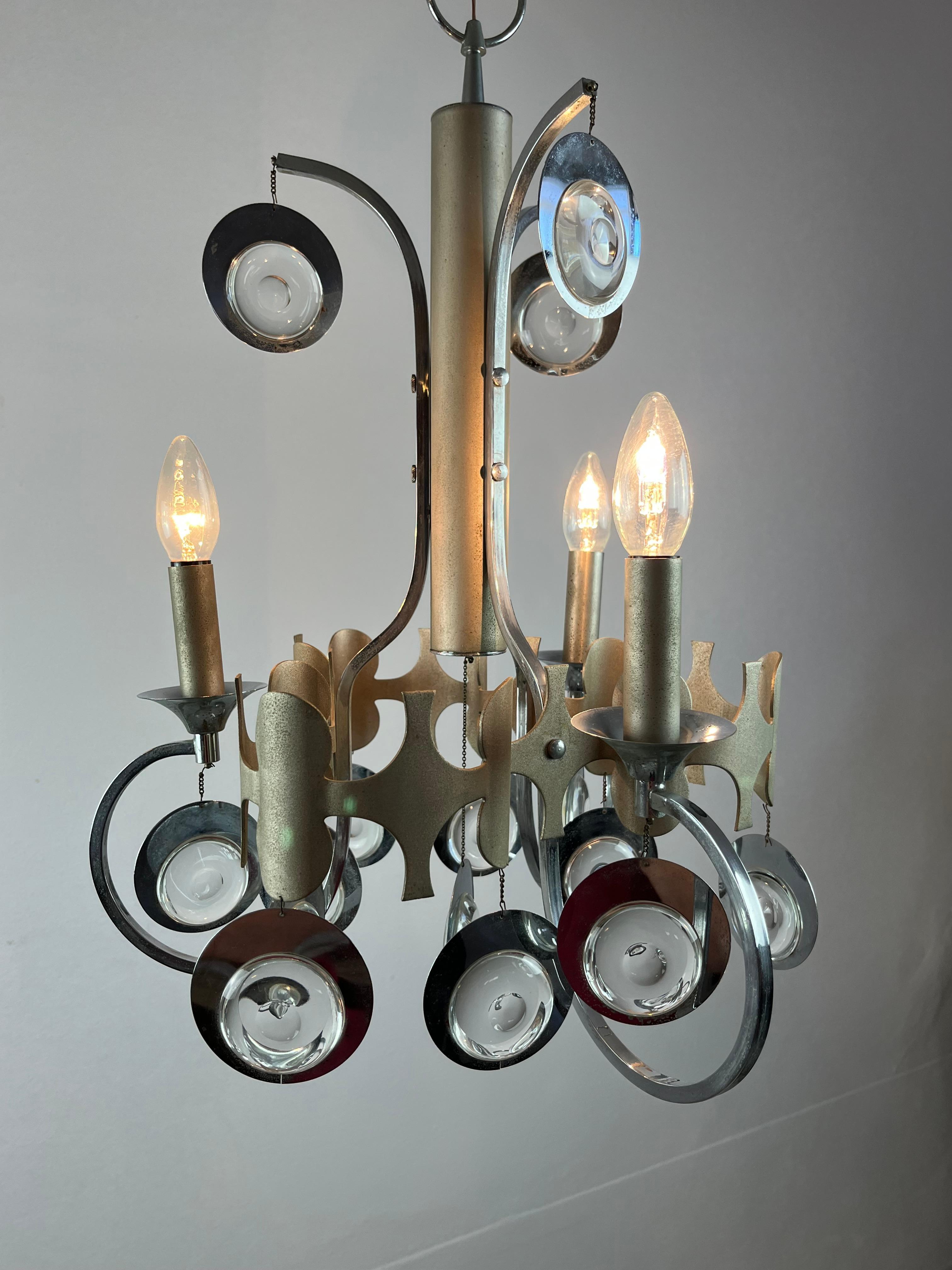Italian Steel and Crystal Chandelier, Italy, 1960s For Sale