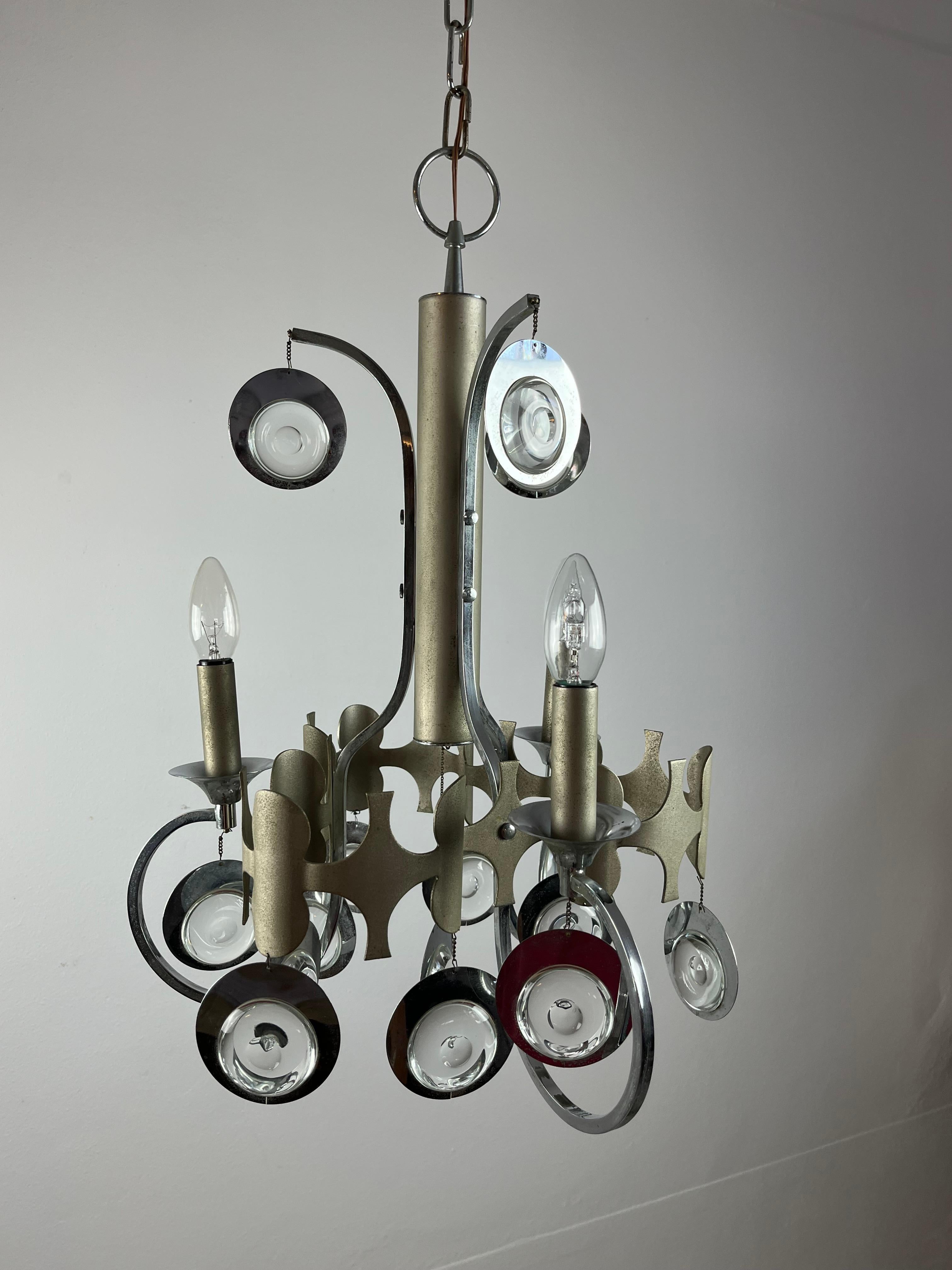 Other Steel and Crystal Chandelier, Italy, 1960s For Sale