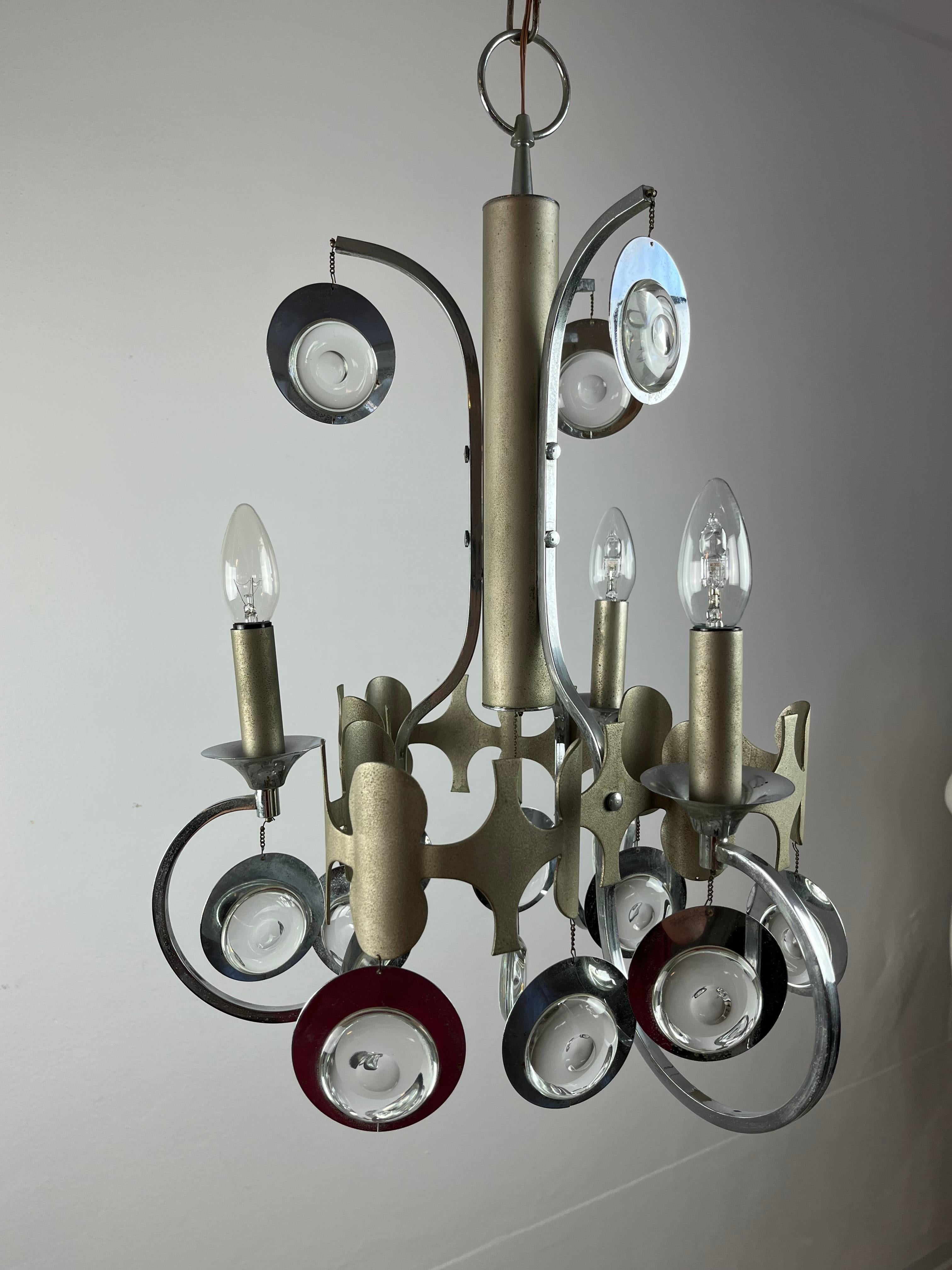 Steel and Crystal Chandelier, Italy, 1960s In Good Condition For Sale In Palermo, IT